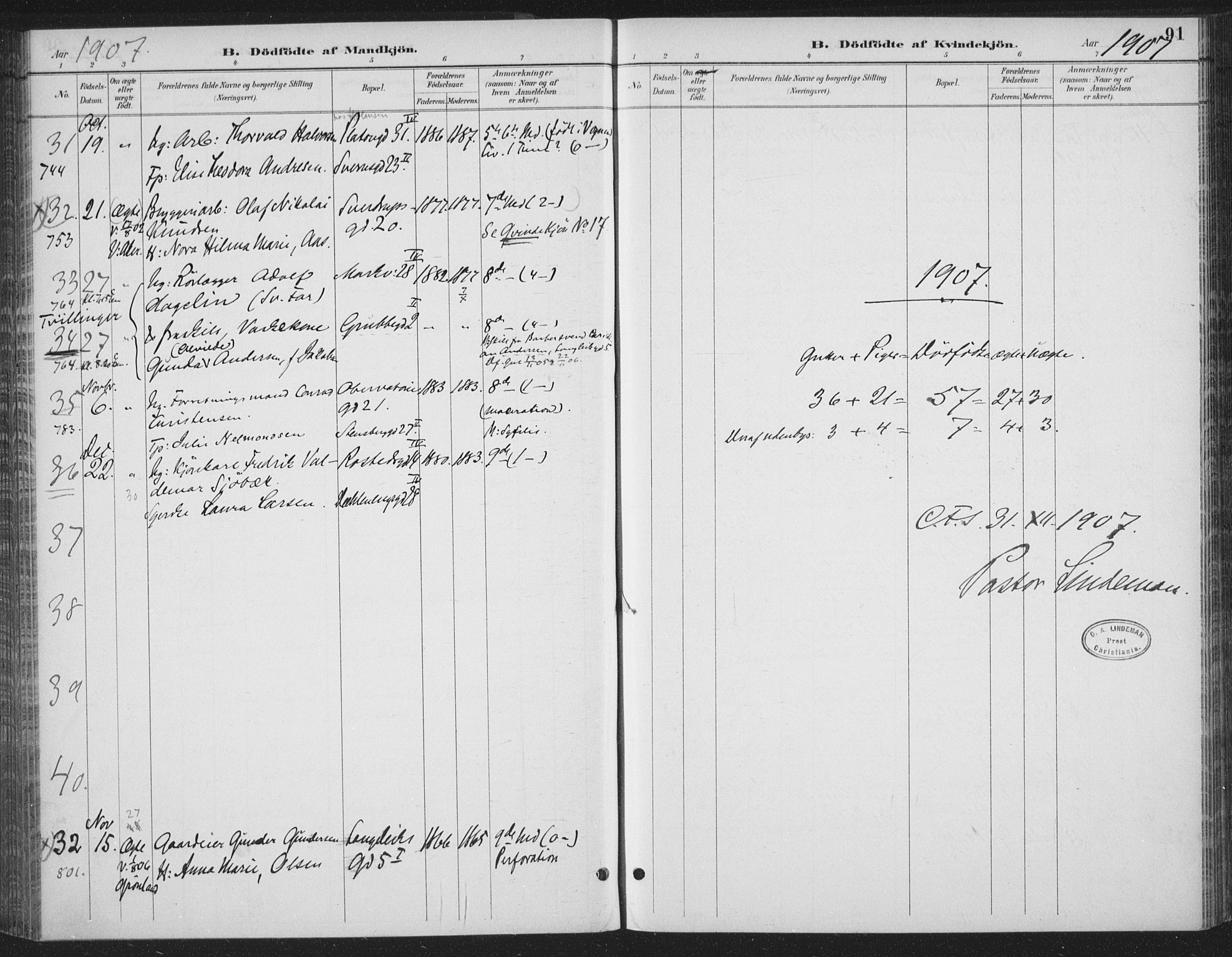 Rikshospitalet prestekontor Kirkebøker, AV/SAO-A-10309b/F/L0010: Parish register (official) no. 10, 1888-1912, p. 91