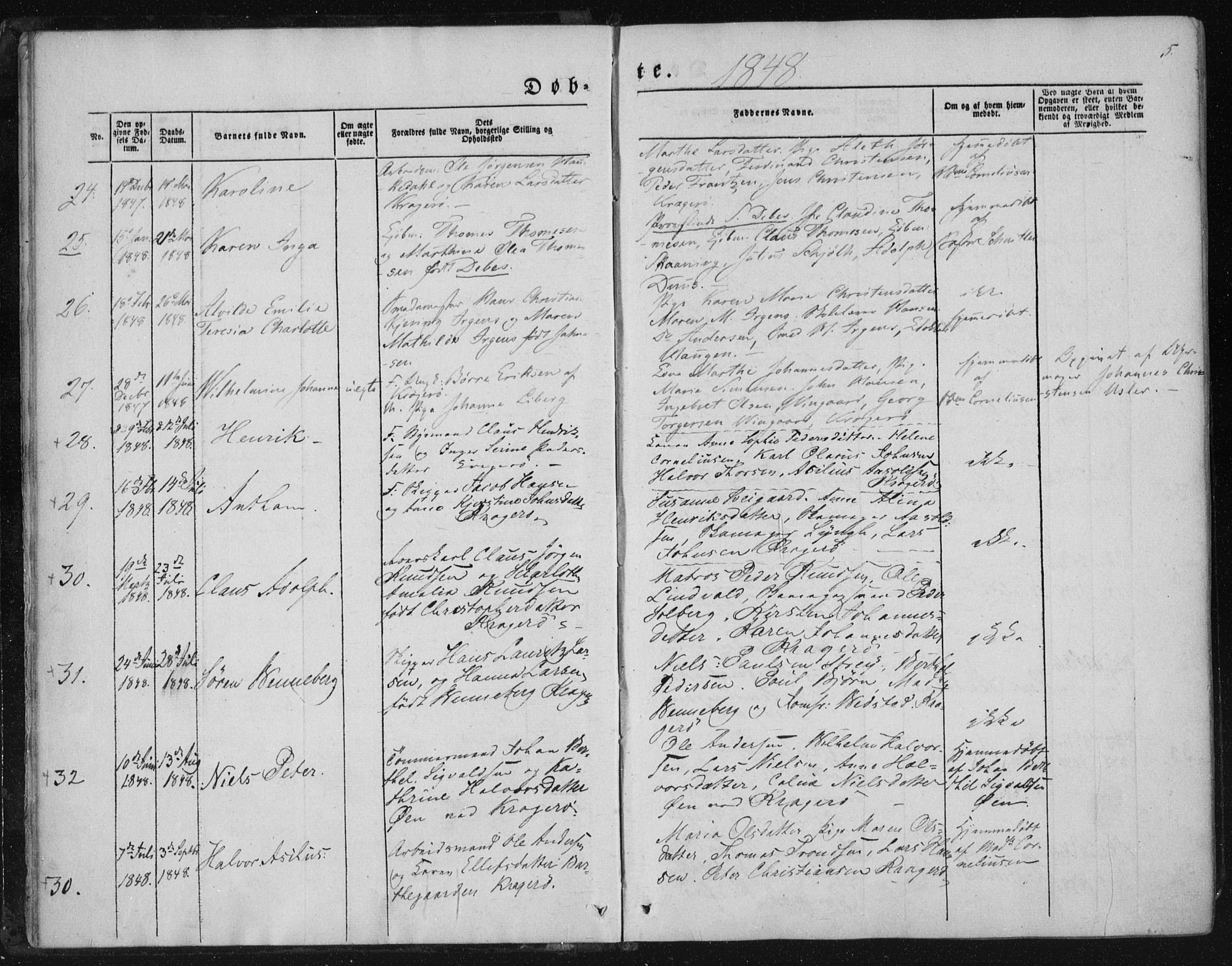 Kragerø kirkebøker, AV/SAKO-A-278/F/Fa/L0006: Parish register (official) no. 6, 1847-1861, p. 5