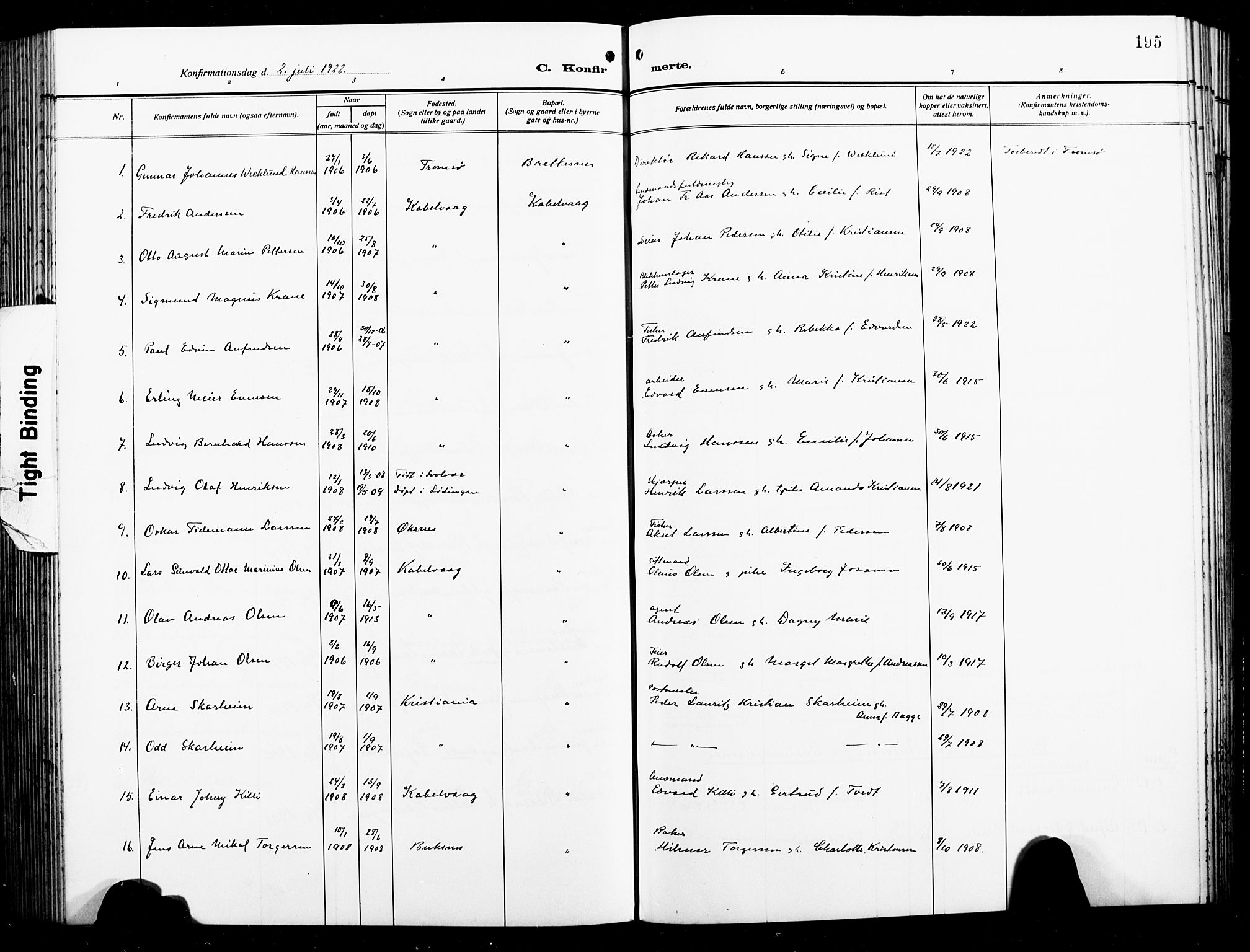 Ministerialprotokoller, klokkerbøker og fødselsregistre - Nordland, AV/SAT-A-1459/874/L1080: Parish register (copy) no. 874C09, 1915-1925, p. 195