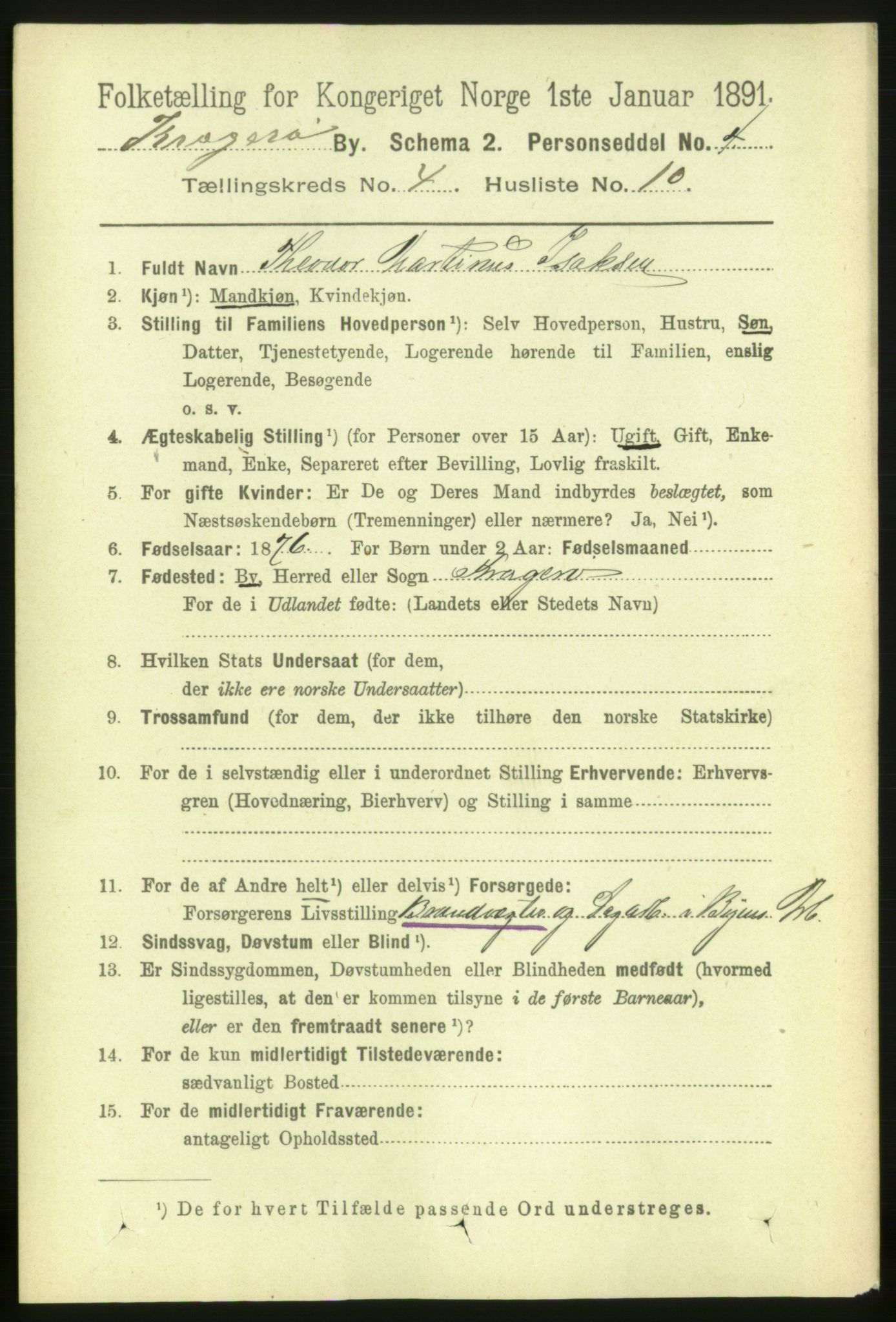 RA, 1891 census for 0801 Kragerø, 1891, p. 2887