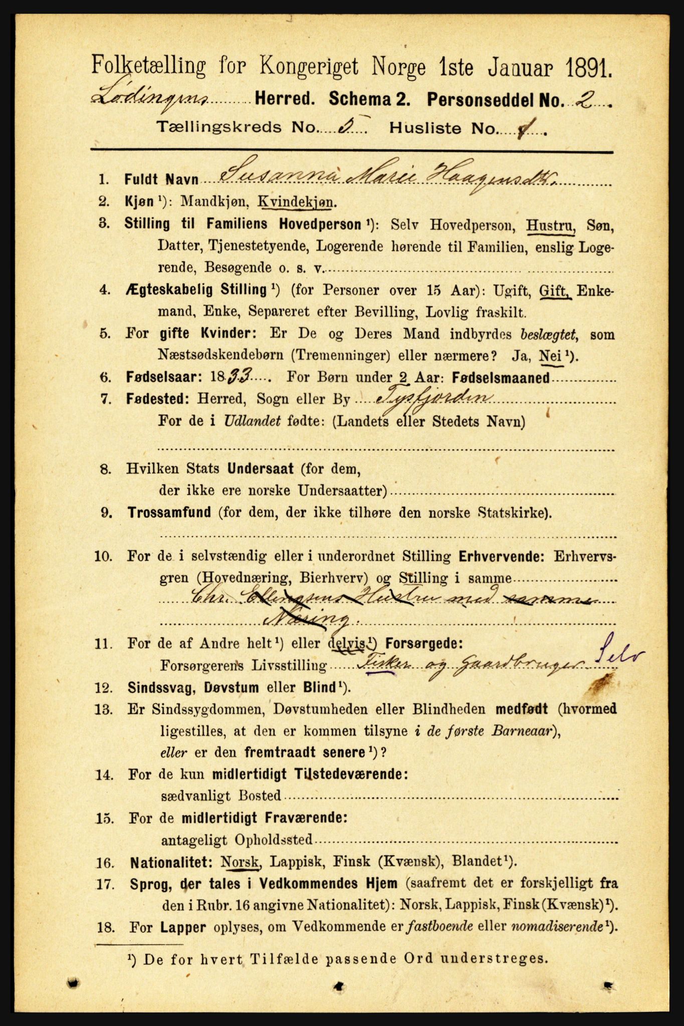 RA, 1891 census for 1851 Lødingen, 1891, p. 2324