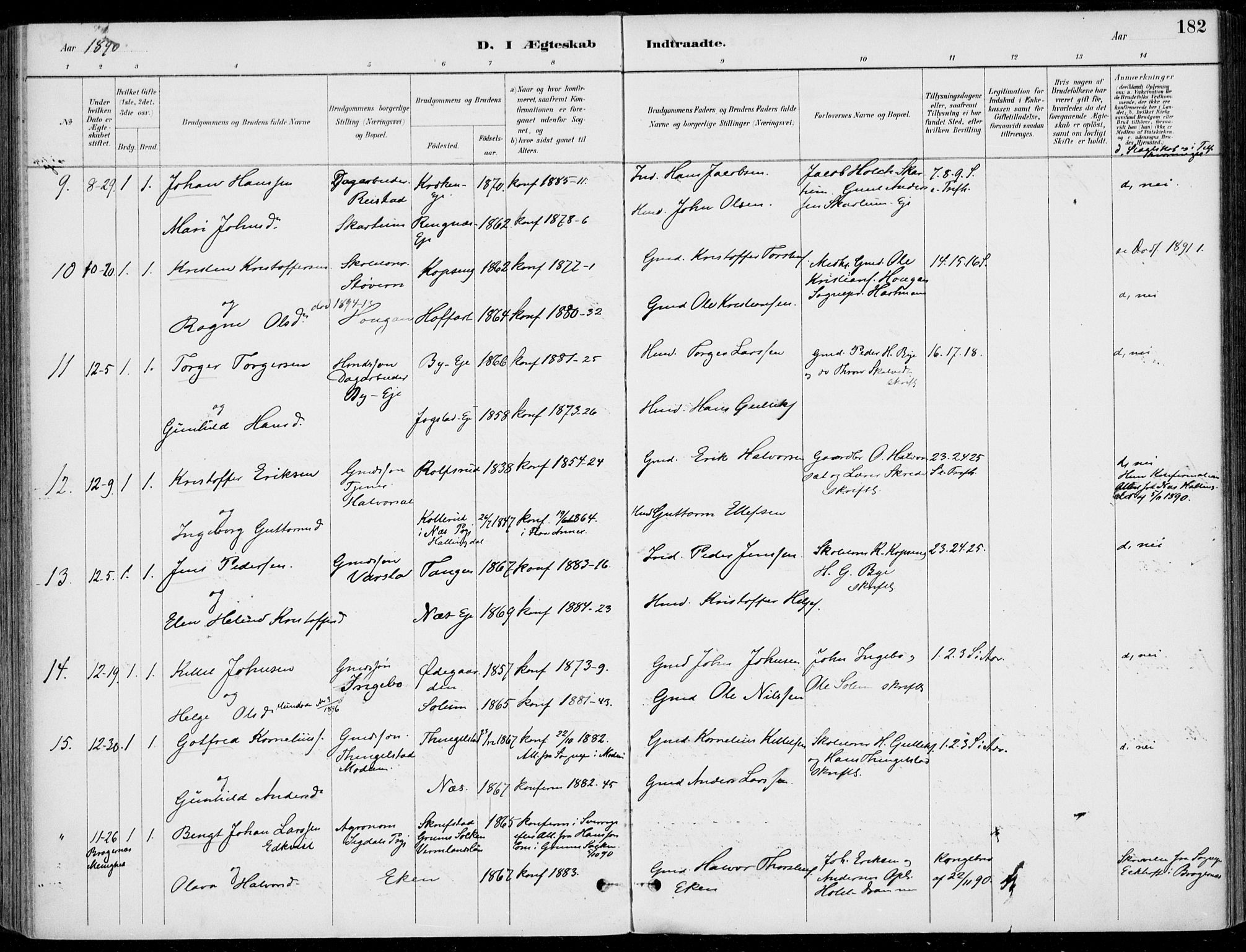 Sigdal kirkebøker, SAKO/A-245/F/Fb/L0001: Parish register (official) no. II 1, 1888-1900, p. 182