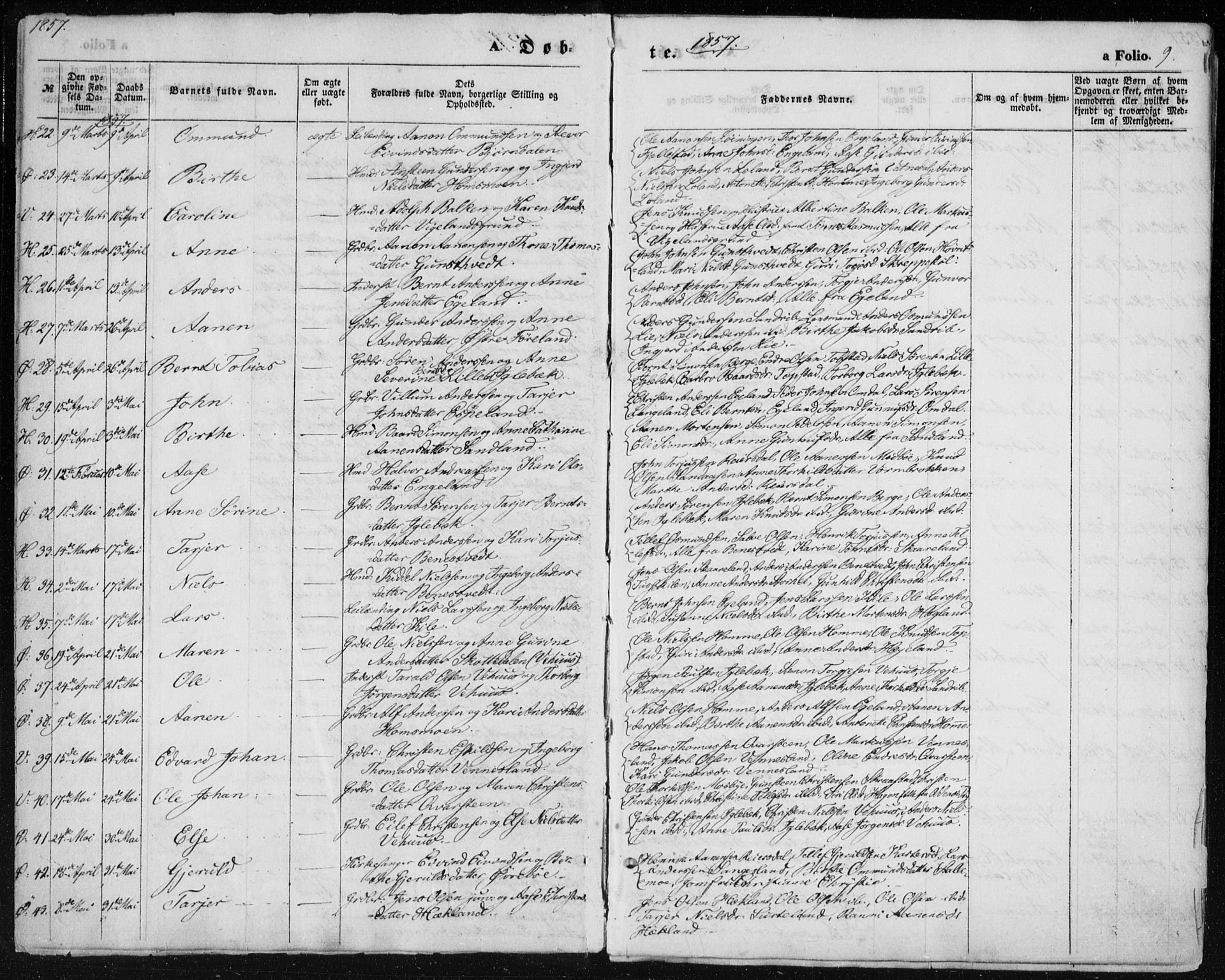 Vennesla sokneprestkontor, AV/SAK-1111-0045/Fa/Fac/L0007: Parish register (official) no. A 7, 1855-1873, p. 9