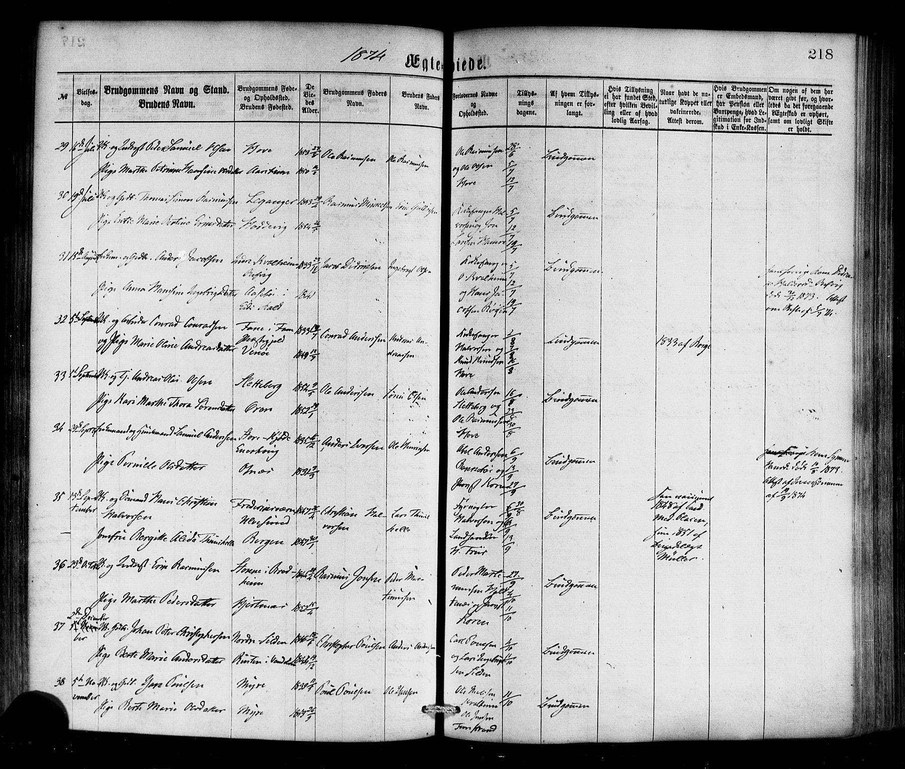 Selje sokneprestembete, SAB/A-99938/H/Ha/Haa/Haaa: Parish register (official) no. A 12, 1870-1880, p. 218