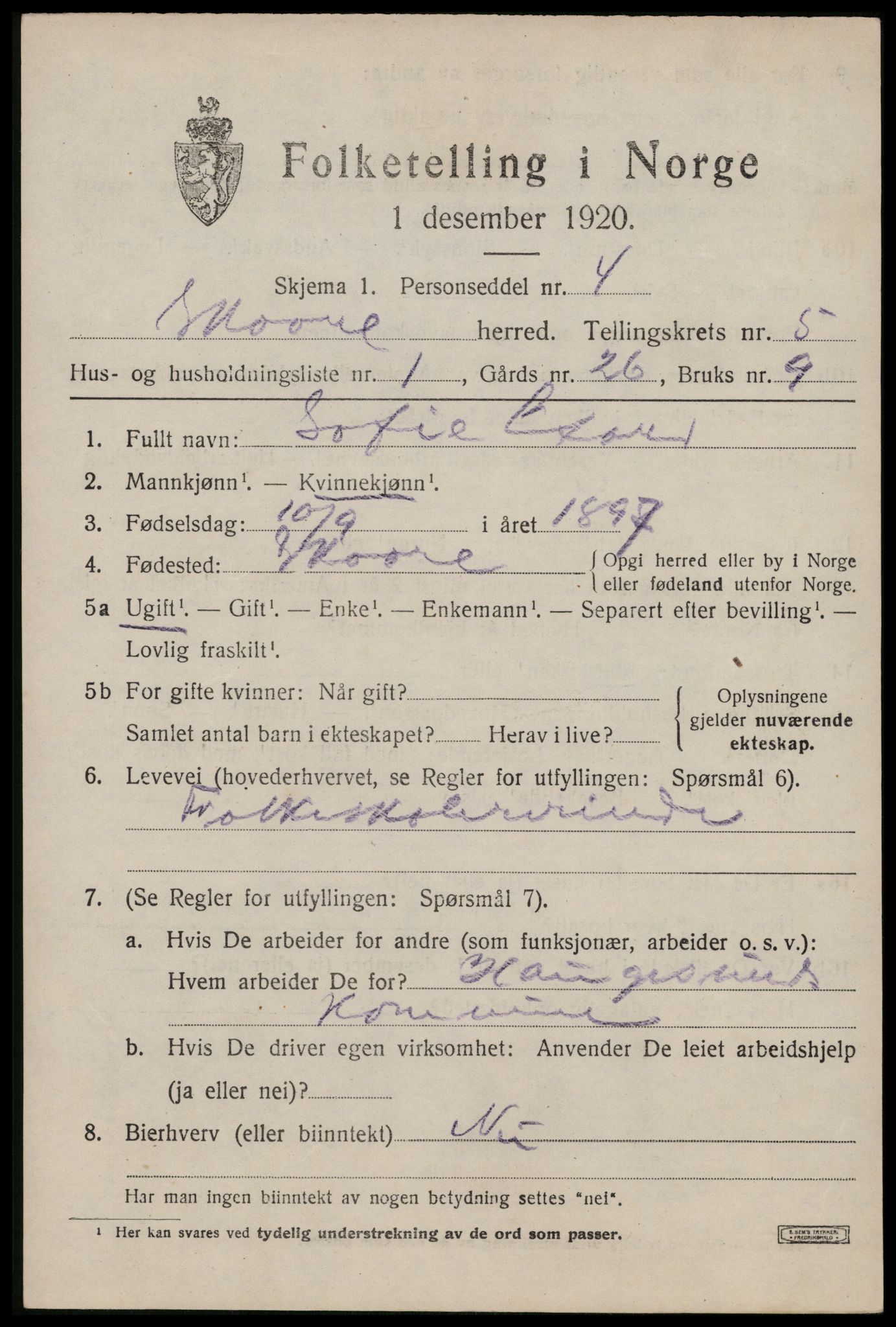 SAST, 1920 census for Skåre, 1920, p. 2696