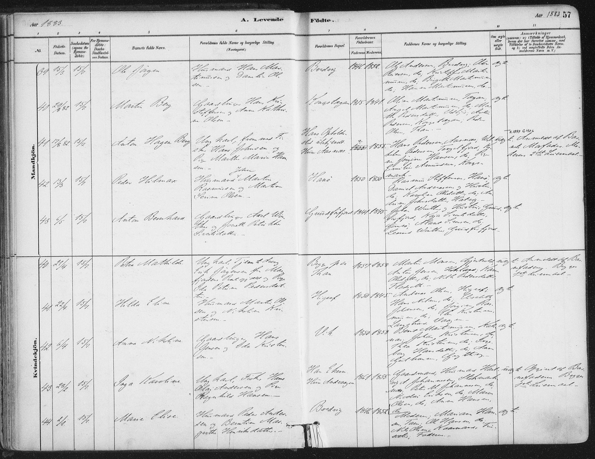 Ministerialprotokoller, klokkerbøker og fødselsregistre - Nordland, AV/SAT-A-1459/888/L1244: Parish register (official) no. 888A10, 1880-1890, p. 57