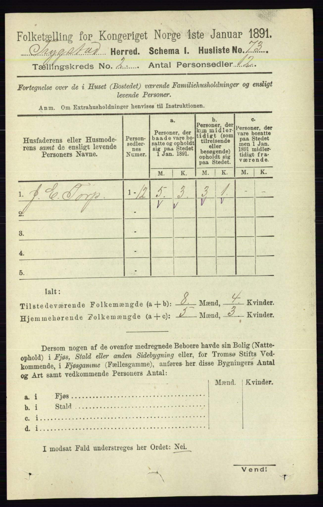 RA, 1891 Census for 0122 Trøgstad, 1891, p. 543