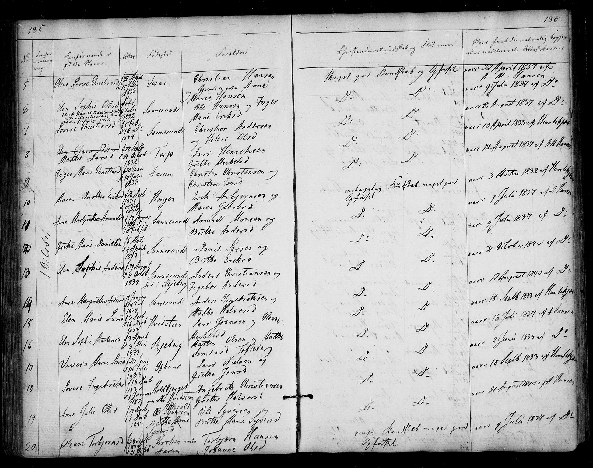 Borge prestekontor Kirkebøker, AV/SAO-A-10903/F/Fa/L0005: Parish register (official) no. I 5, 1848-1860, p. 185-186