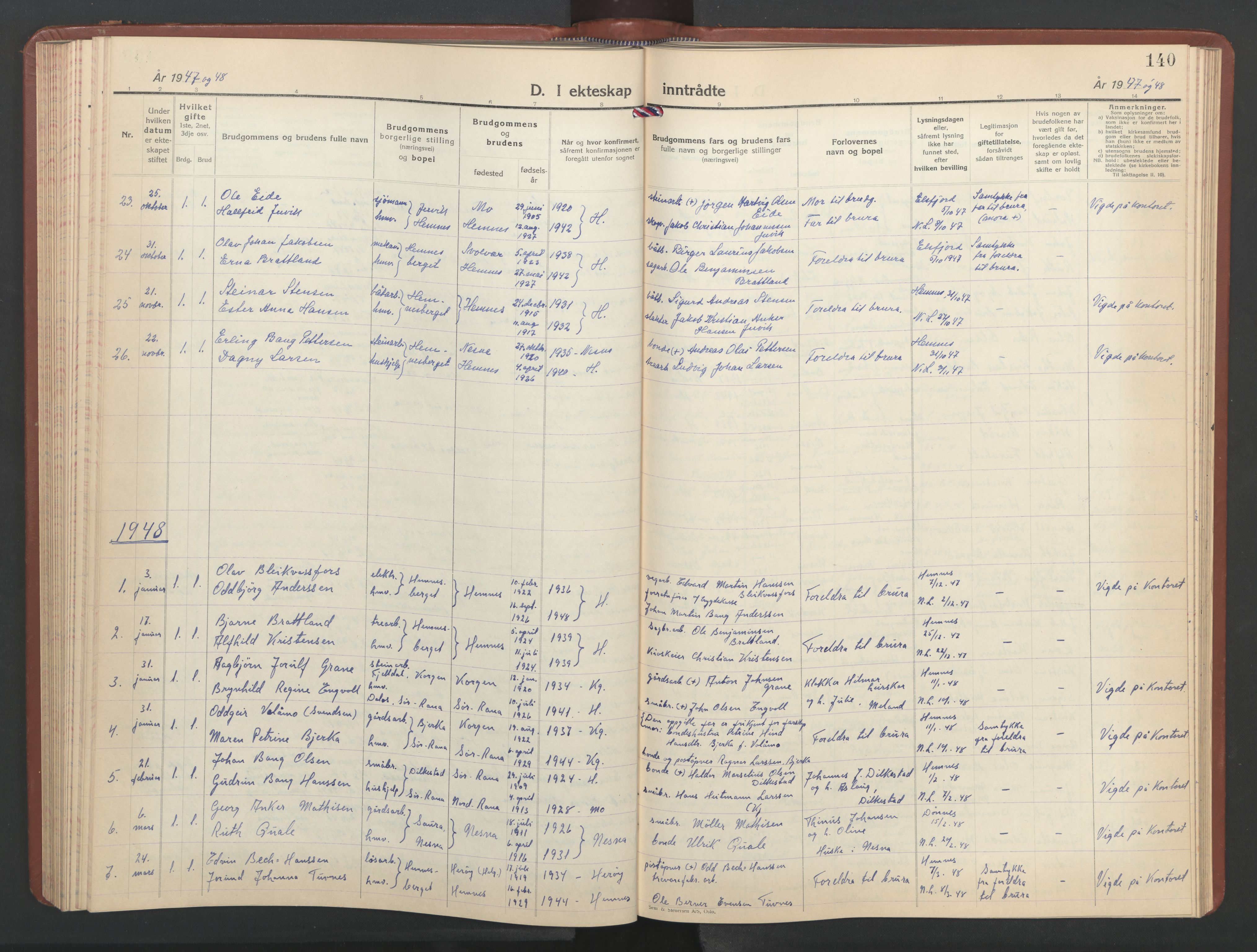 Ministerialprotokoller, klokkerbøker og fødselsregistre - Nordland, AV/SAT-A-1459/825/L0374: Parish register (copy) no. 825C11, 1941-1957, p. 140