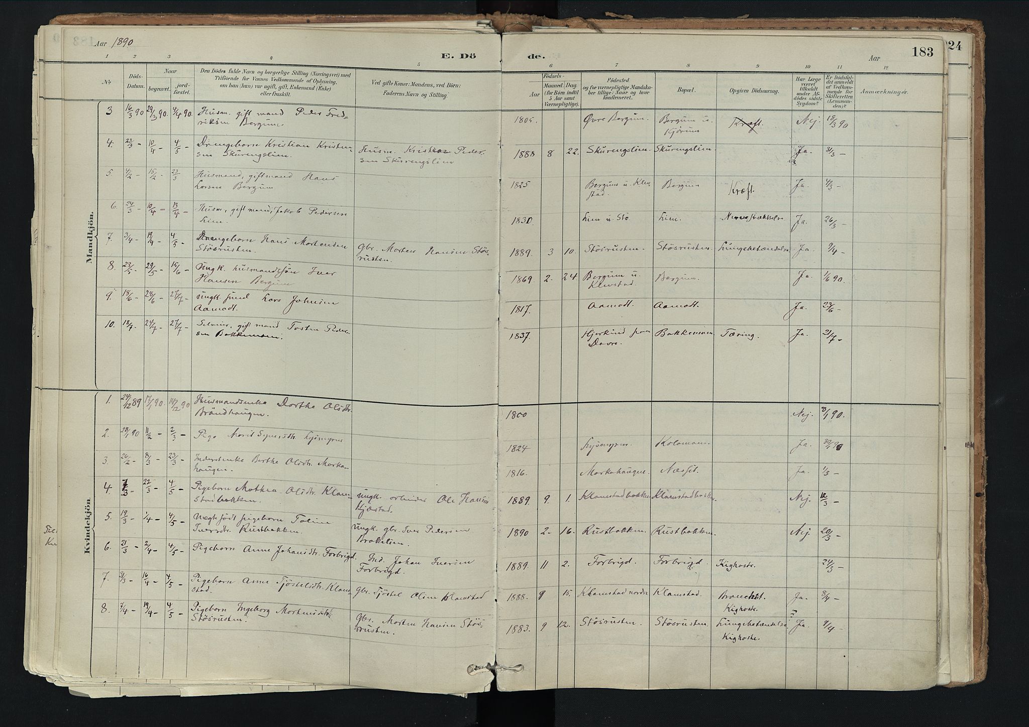 Nord-Fron prestekontor, SAH/PREST-080/H/Ha/Haa/L0003: Parish register (official) no. 3, 1884-1914, p. 183