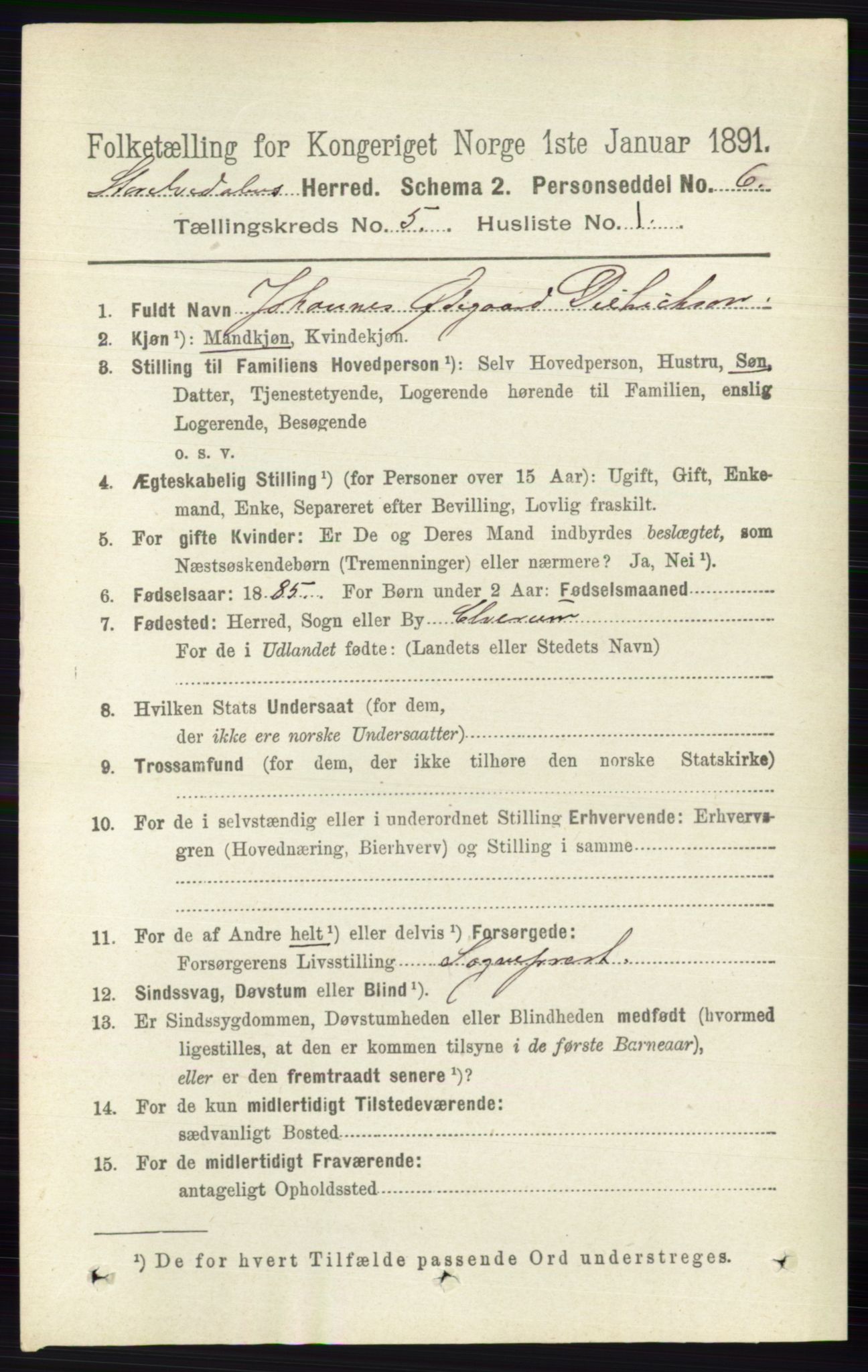 RA, 1891 census for 0430 Stor-Elvdal, 1891, p. 1719