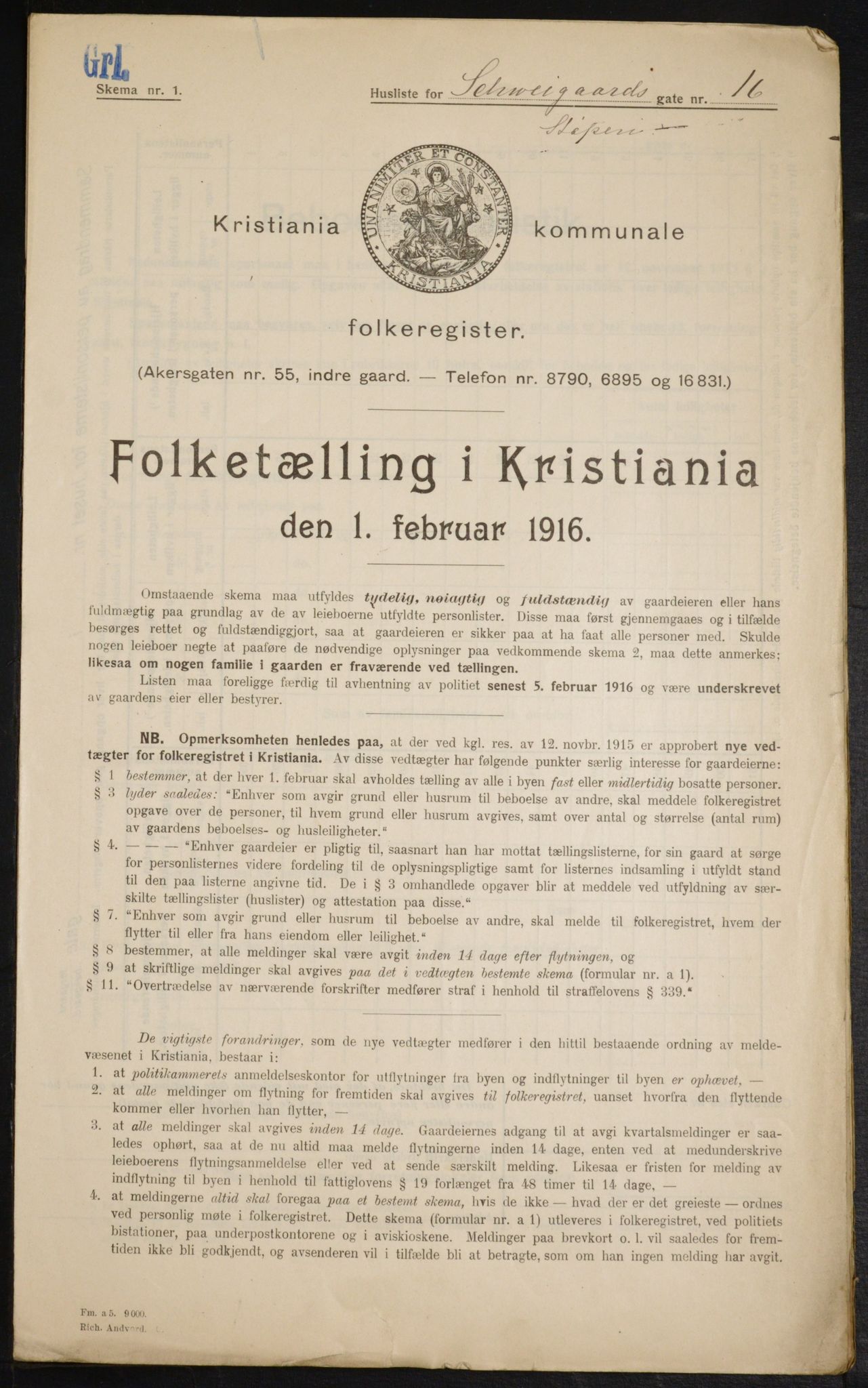 OBA, Municipal Census 1916 for Kristiania, 1916, p. 92963