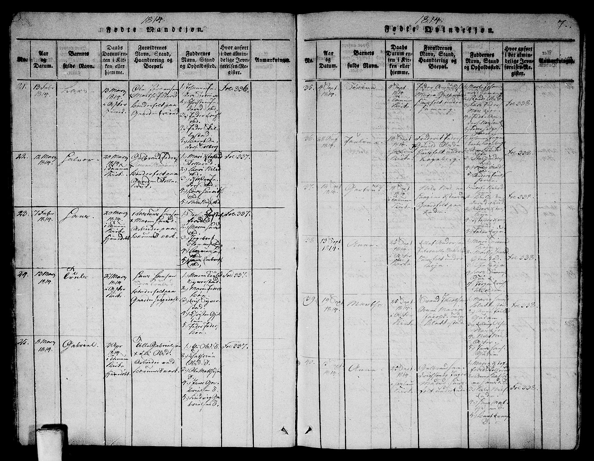 Asker prestekontor Kirkebøker, AV/SAO-A-10256a/G/Ga/L0001: Parish register (copy) no. I 1, 1814-1830, p. 7