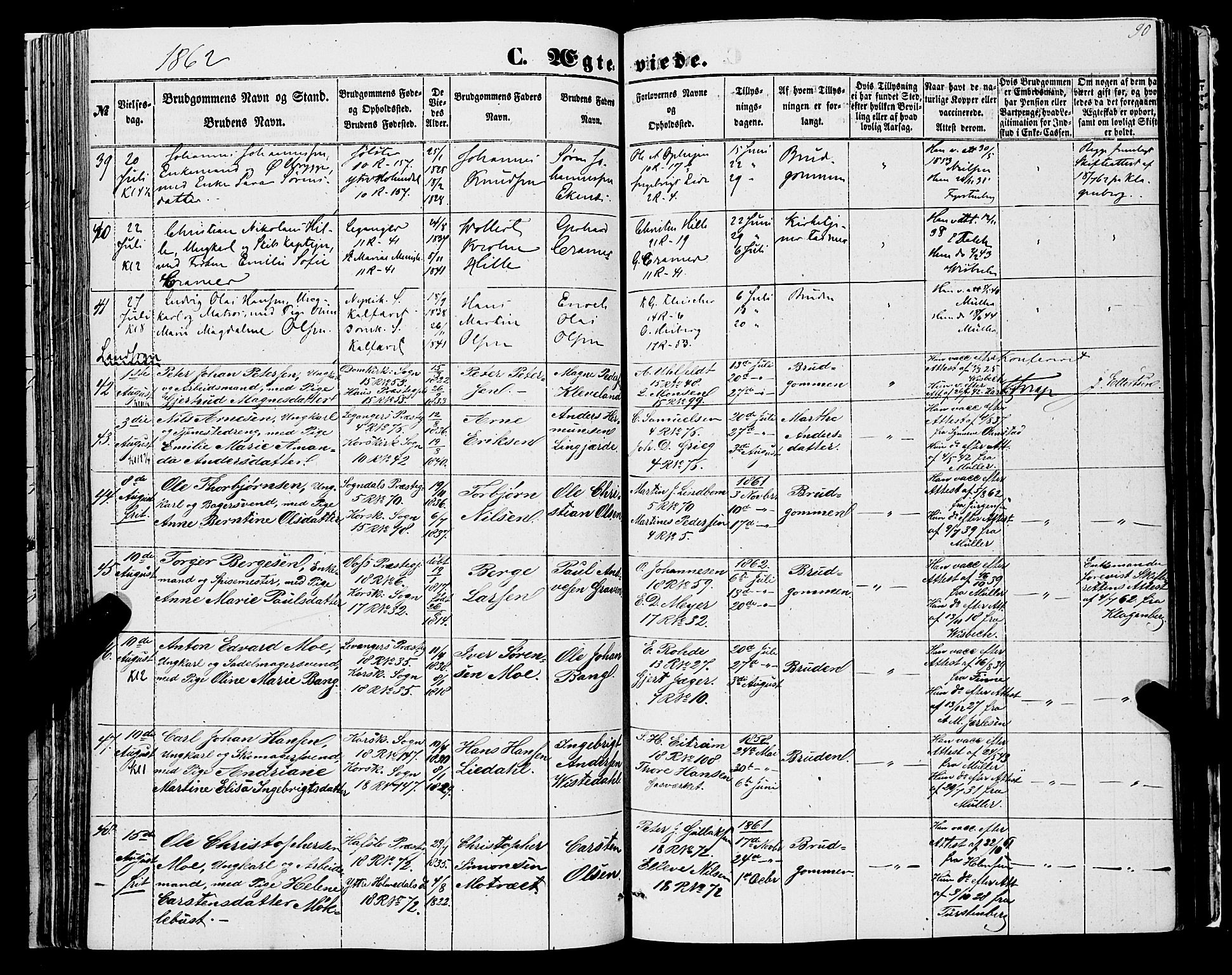 Domkirken sokneprestembete, SAB/A-74801/H/Haa/L0034: Parish register (official) no. D 2, 1853-1874, p. 90