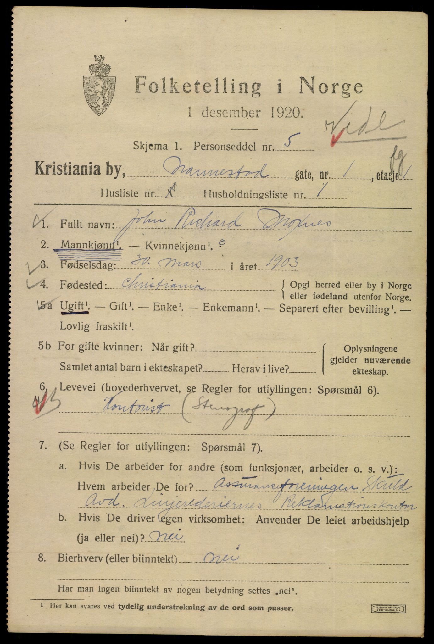 SAO, 1920 census for Kristiania, 1920, p. 409075