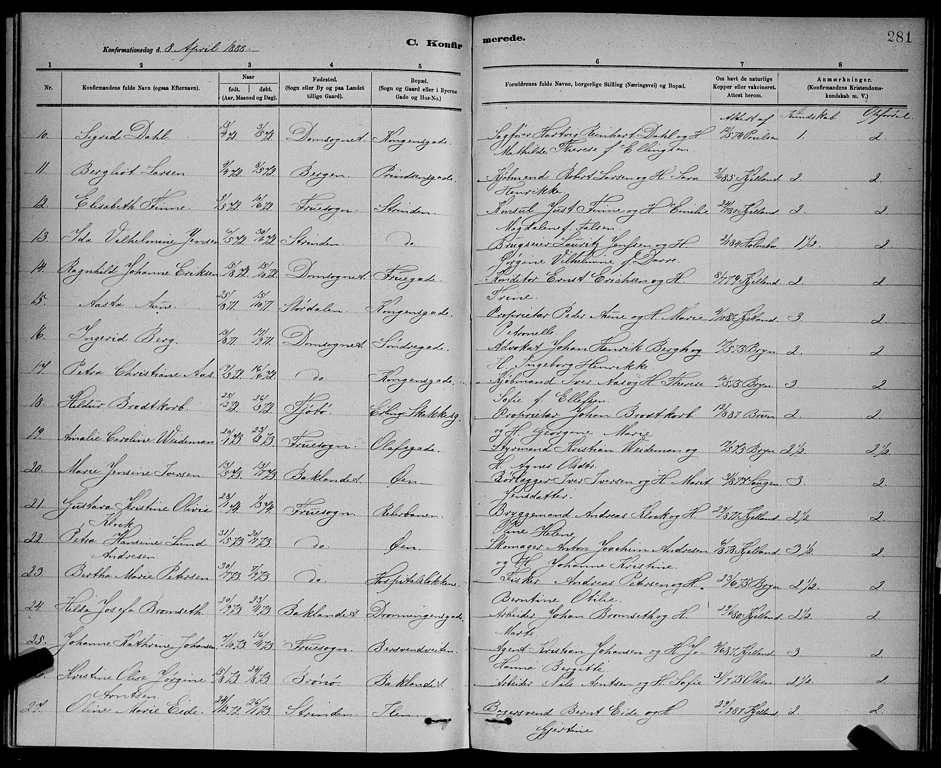 Ministerialprotokoller, klokkerbøker og fødselsregistre - Sør-Trøndelag, AV/SAT-A-1456/601/L0092: Parish register (copy) no. 601C10, 1884-1897, p. 281