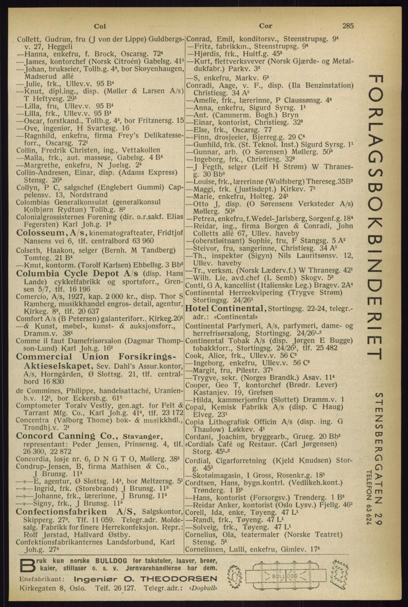 Kristiania/Oslo adressebok, PUBL/-, 1933, p. 285