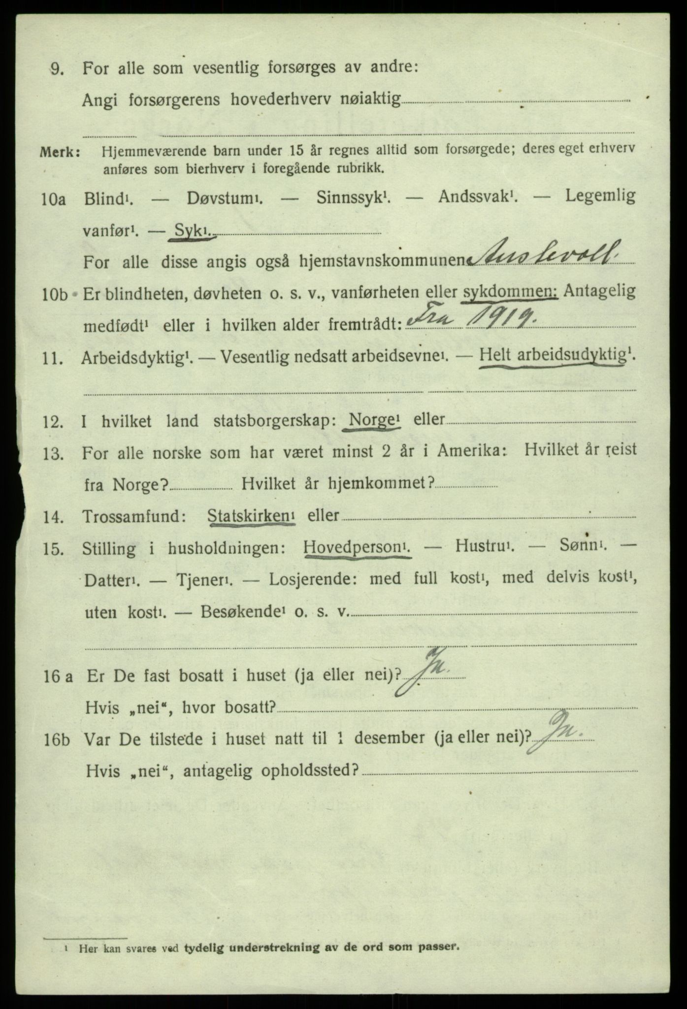 SAB, 1920 census for Austevoll, 1920, p. 4727