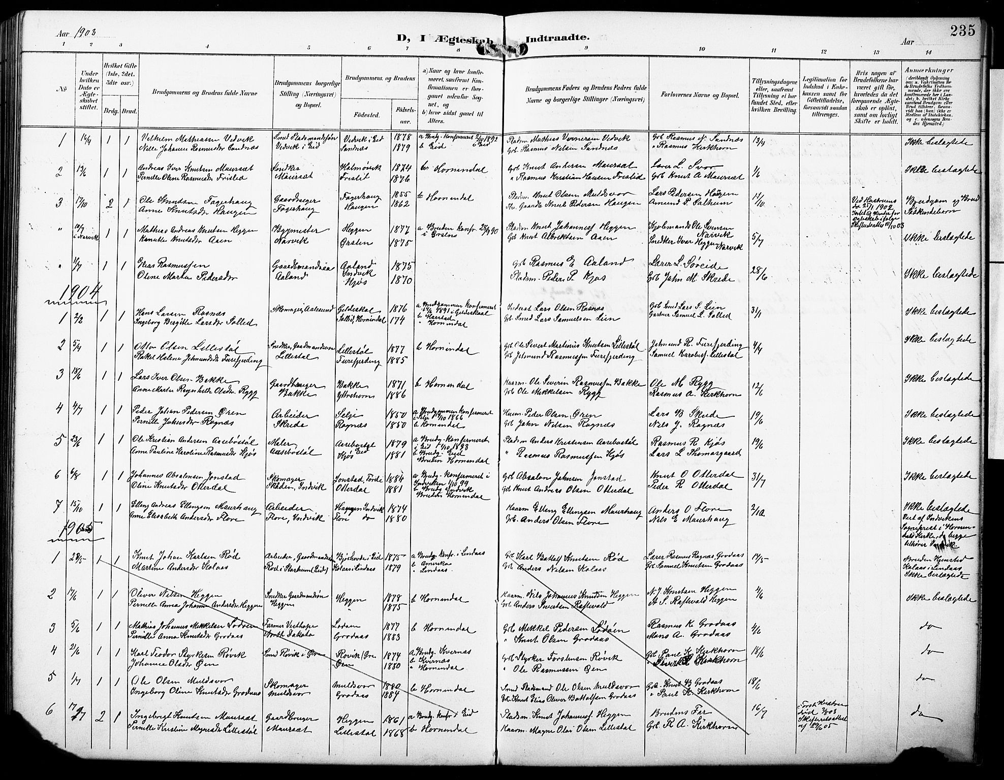 Hornindal sokneprestembete, SAB/A-82401/H/Hab: Parish register (copy) no. A 2, 1894-1927, p. 235