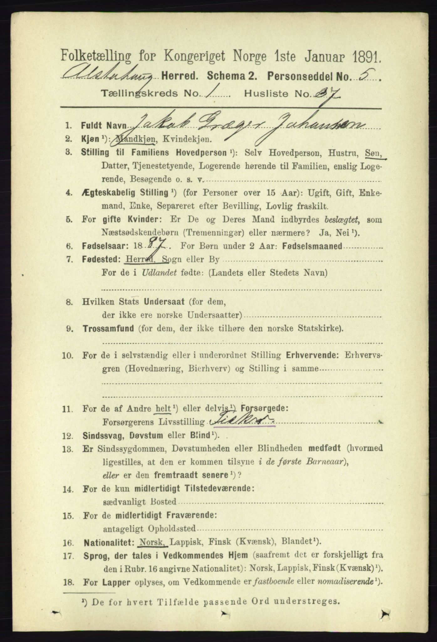 RA, 1891 census for 1820 Alstahaug, 1891, p. 326