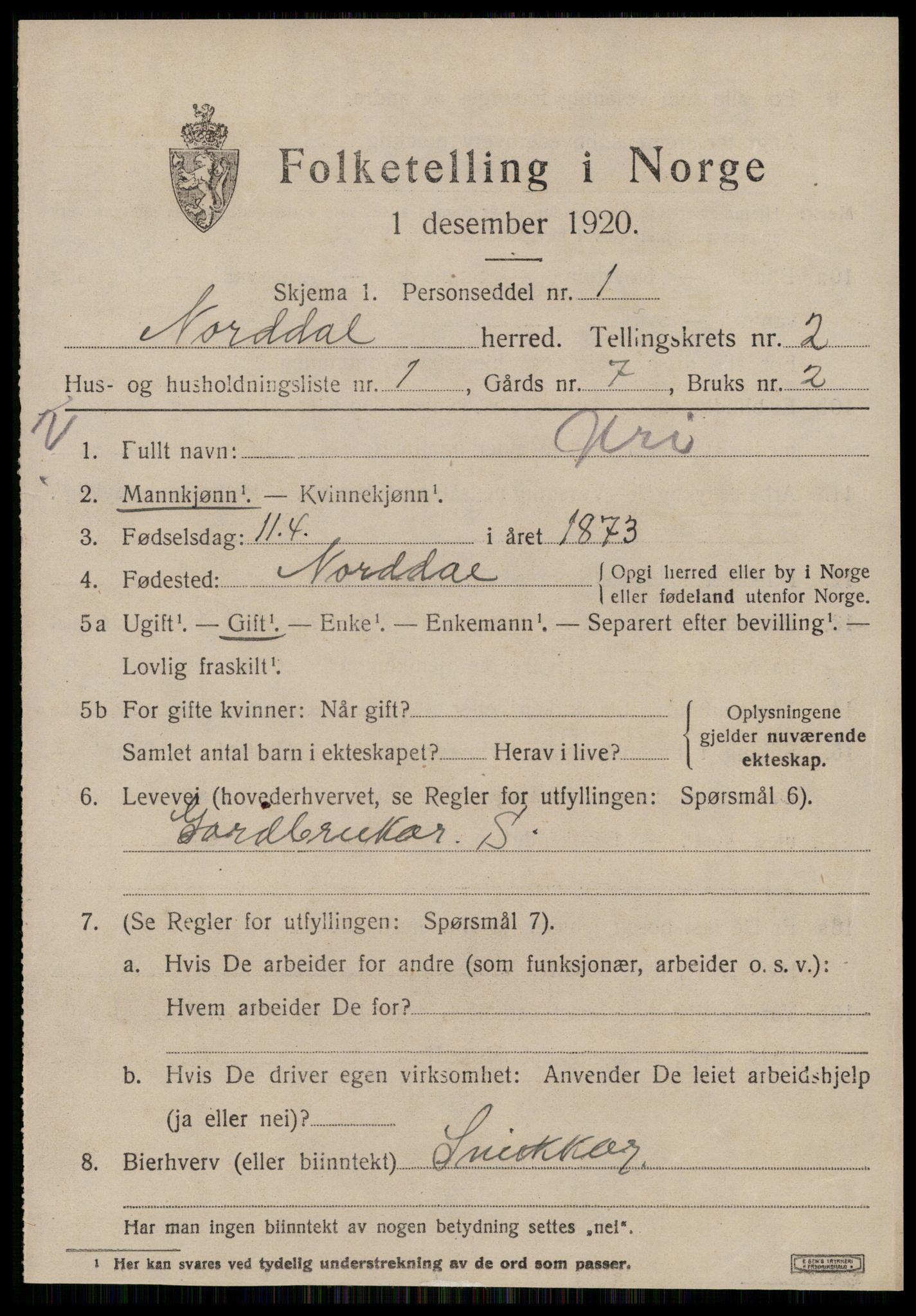 SAT, 1920 census for Norddal, 1920, p. 1439