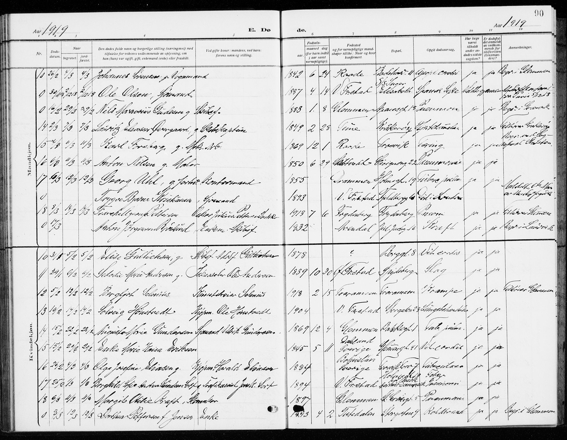 Fredrikstad domkirkes prestekontor Kirkebøker, SAO/A-10906/G/Ga/L0004: Parish register (copy) no. 4, 1910-1944, p. 90