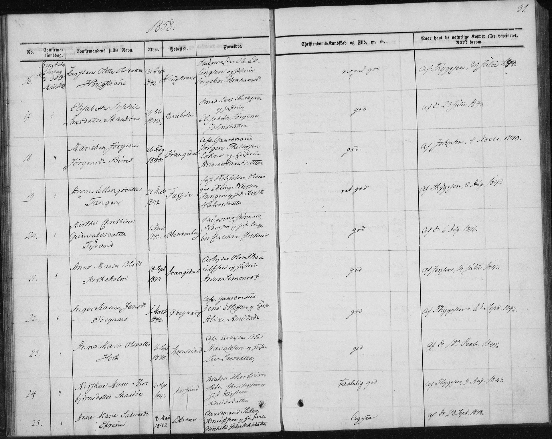 Sannidal kirkebøker, AV/SAKO-A-296/F/Fa/L0009: Parish register (official) no. 9, 1855-1873, p. 31