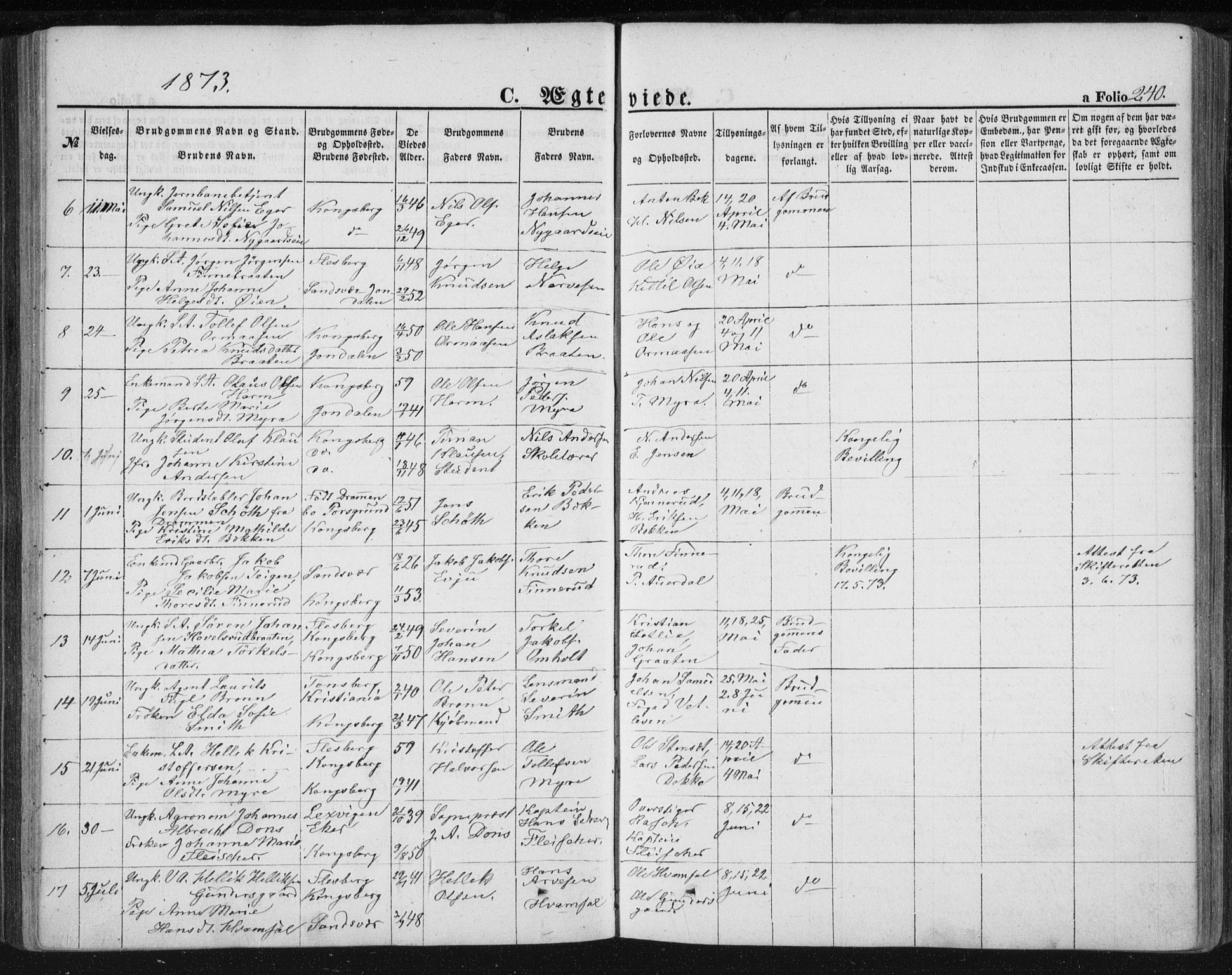 Kongsberg kirkebøker, AV/SAKO-A-22/F/Fa/L0010: Parish register (official) no. I 10, 1859-1875, p. 240