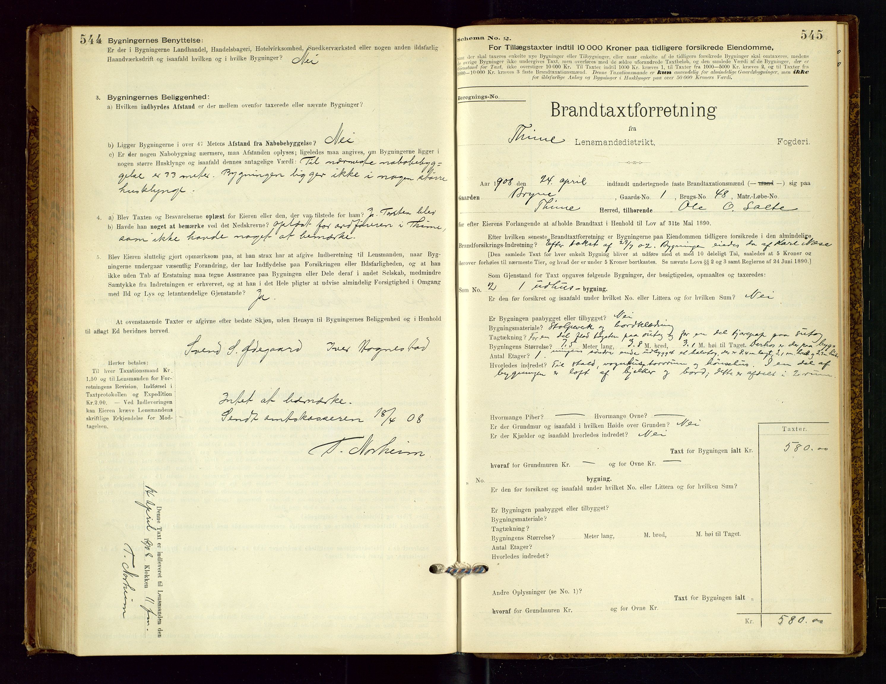 Time lensmannskontor, AV/SAST-A-100420/Gob/L0001: Branntakstprotokoll, 1896-1914, p. 544-545