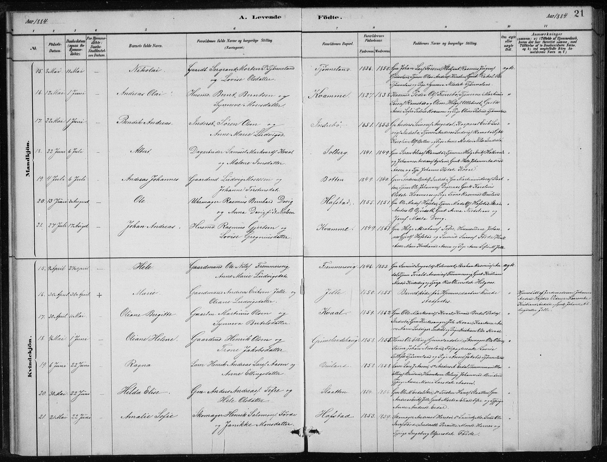 Førde sokneprestembete, AV/SAB-A-79901/H/Hab/Haba/L0002: Parish register (copy) no. A 2, 1881-1898, p. 21