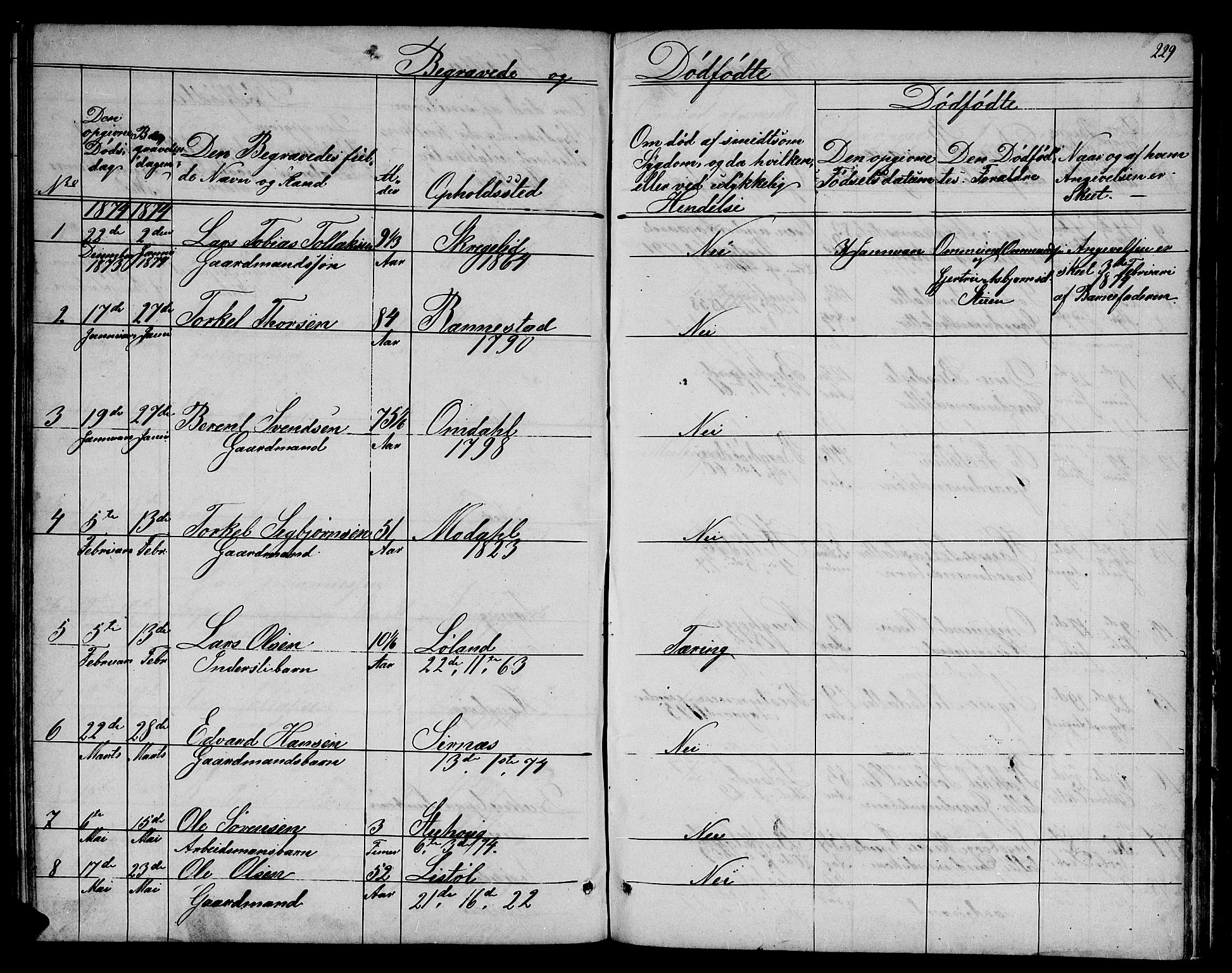 Bakke sokneprestkontor, SAK/1111-0002/F/Fb/Fba/L0001: Parish register (copy) no. B 1, 1849-1879, p. 229