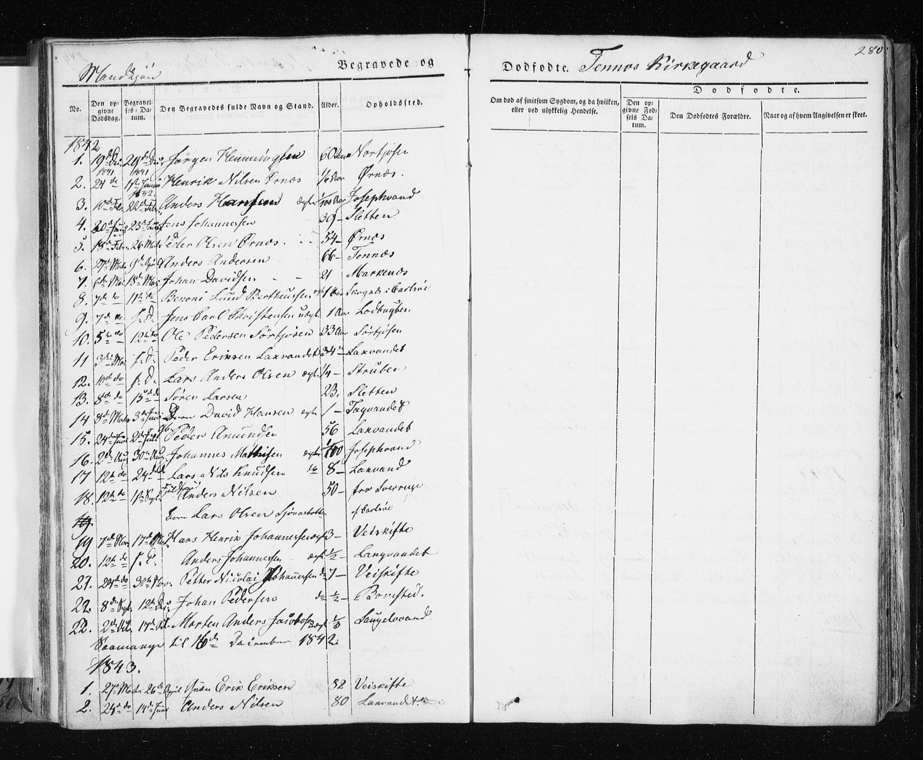 Tromsø sokneprestkontor/stiftsprosti/domprosti, AV/SATØ-S-1343/G/Ga/L0009kirke: Parish register (official) no. 9, 1837-1847, p. 280