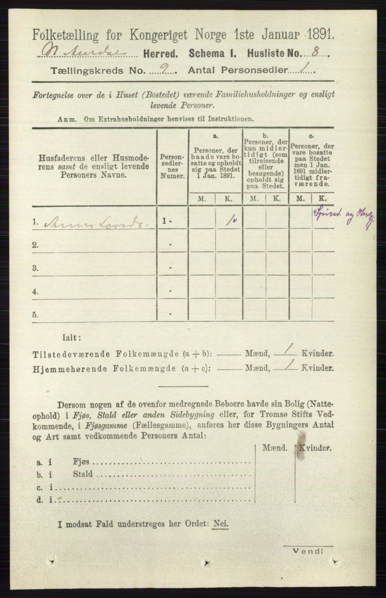 RA, 1891 census for 0542 Nord-Aurdal, 1891, p. 3375