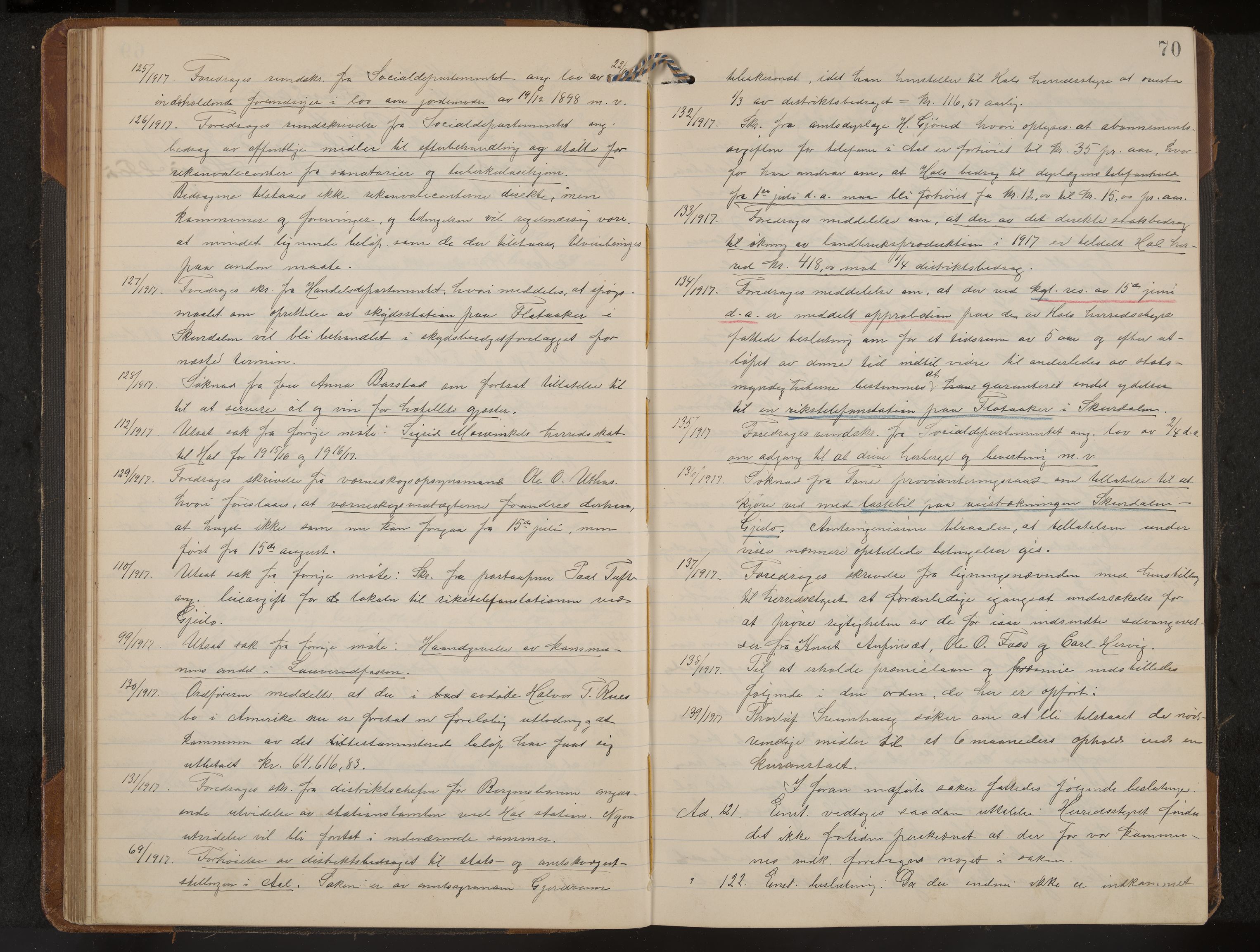 Hol formannskap og sentraladministrasjon, IKAK/0620021-1/A/L0006: Møtebok, 1916-1922, p. 70