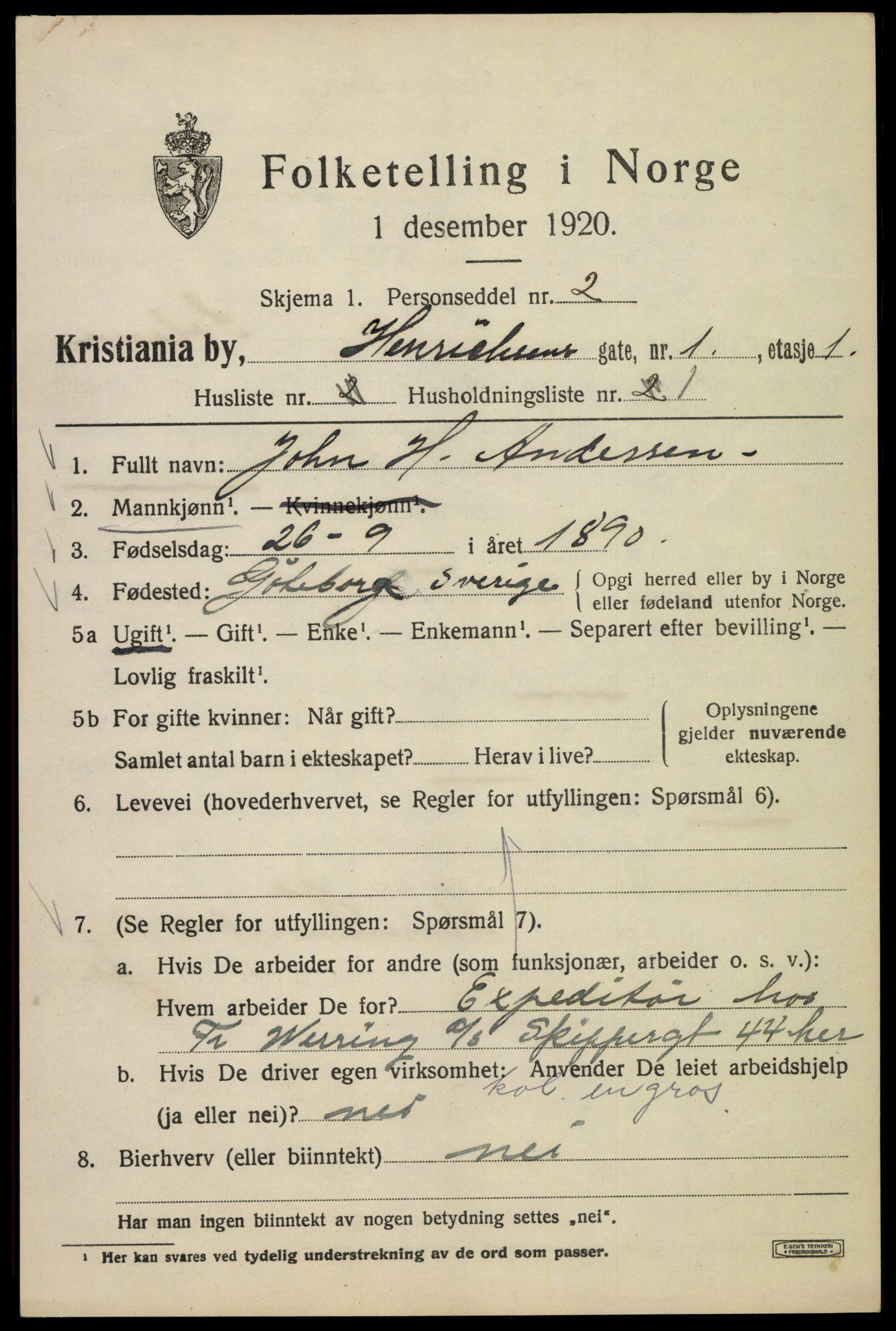 SAO, 1920 census for Kristiania, 1920, p. 286605