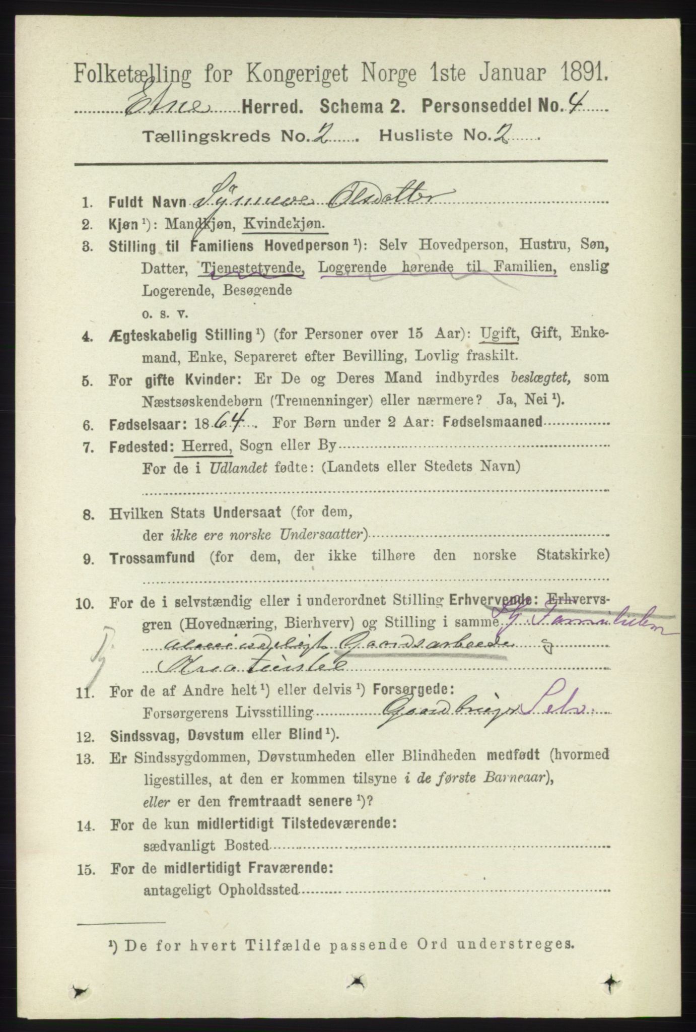 RA, 1891 census for 1211 Etne, 1891, p. 342