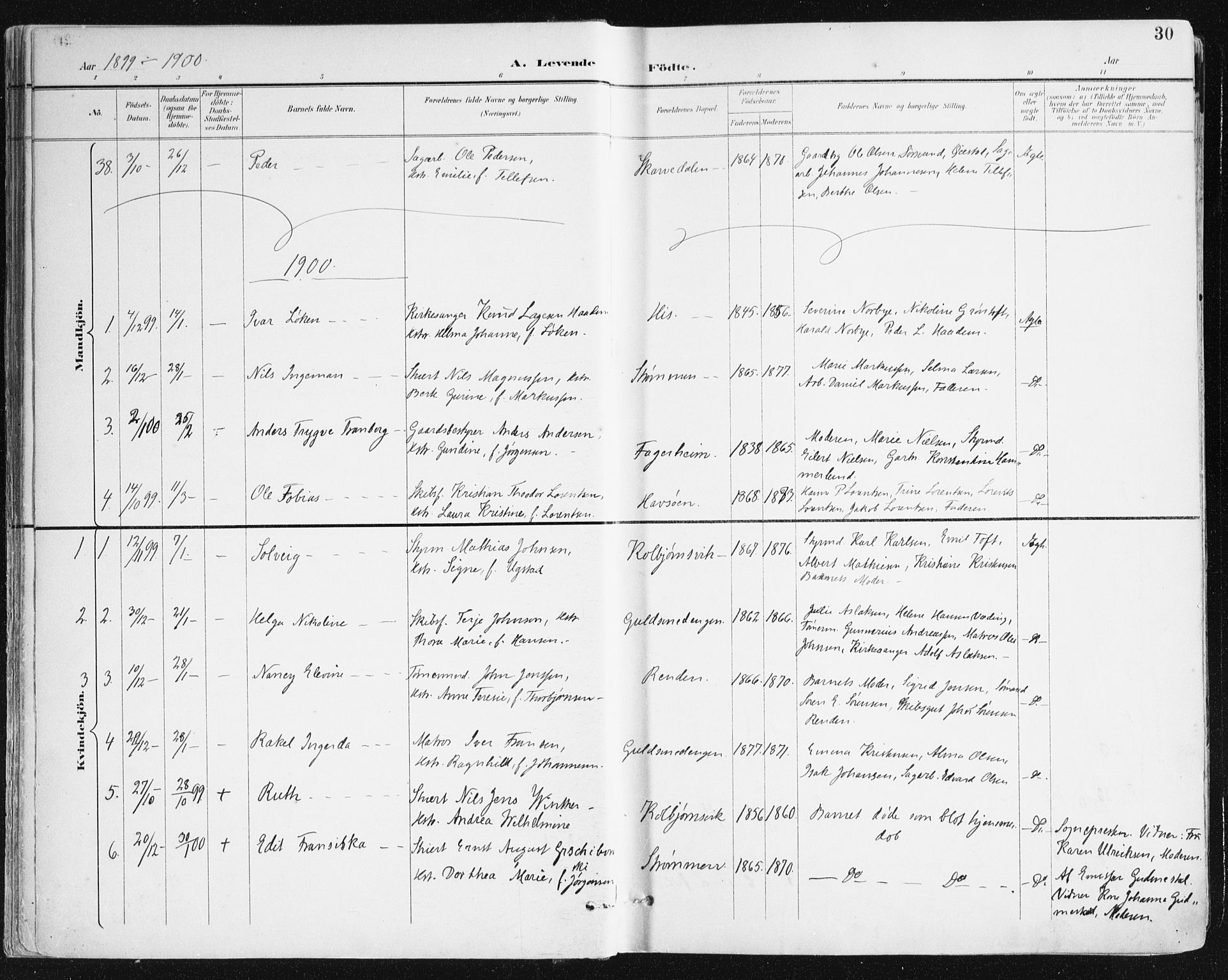 Hisøy sokneprestkontor, AV/SAK-1111-0020/F/Fa/L0004: Parish register (official) no. A 4, 1895-1917, p. 30