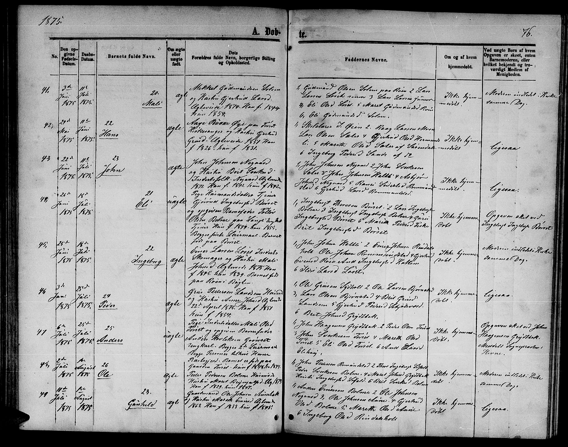 Ministerialprotokoller, klokkerbøker og fødselsregistre - Møre og Romsdal, AV/SAT-A-1454/598/L1076: Parish register (copy) no. 598C01, 1867-1878, p. 76
