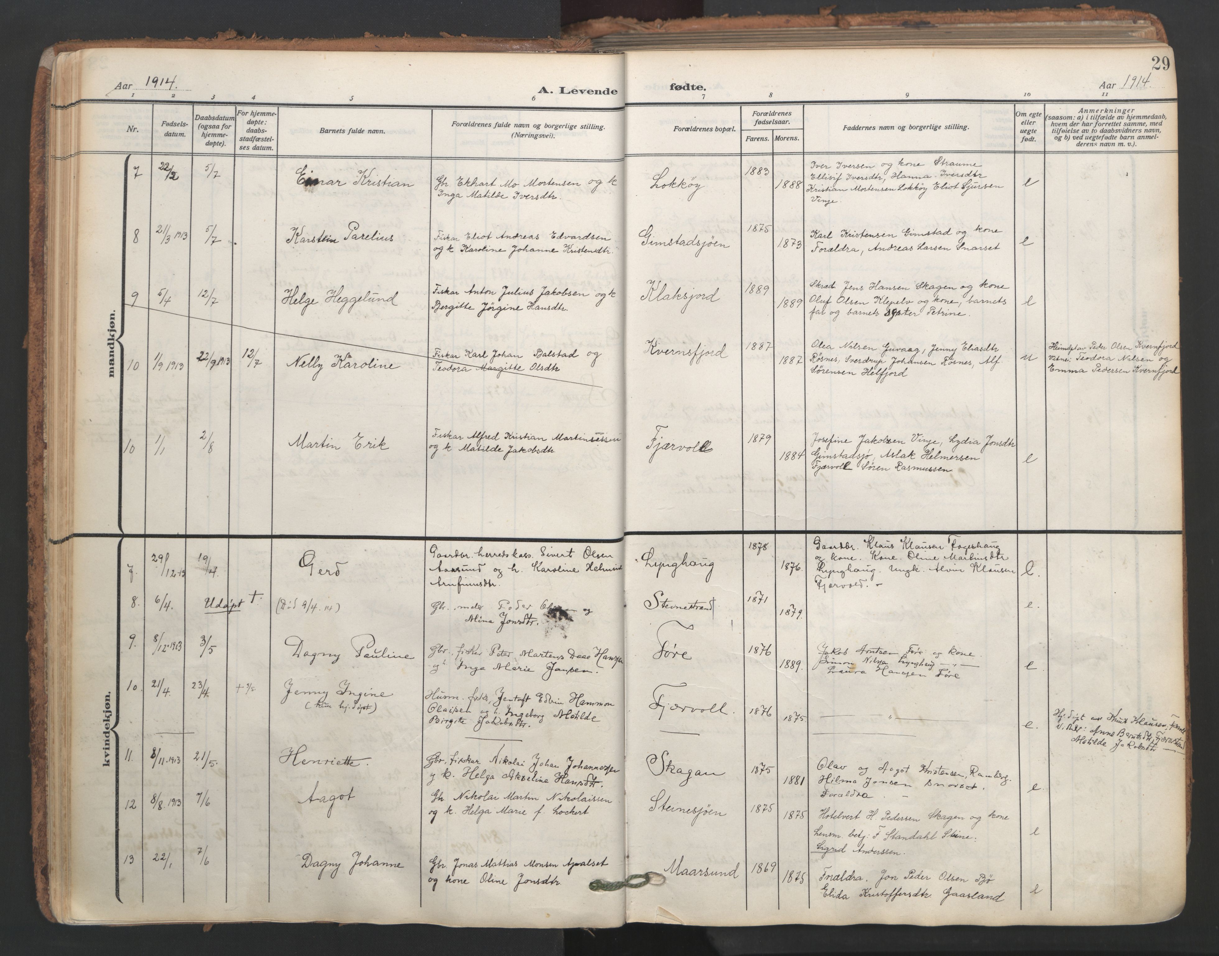 Ministerialprotokoller, klokkerbøker og fødselsregistre - Nordland, SAT/A-1459/891/L1306: Parish register (official) no. 891A11, 1911-1927, p. 29