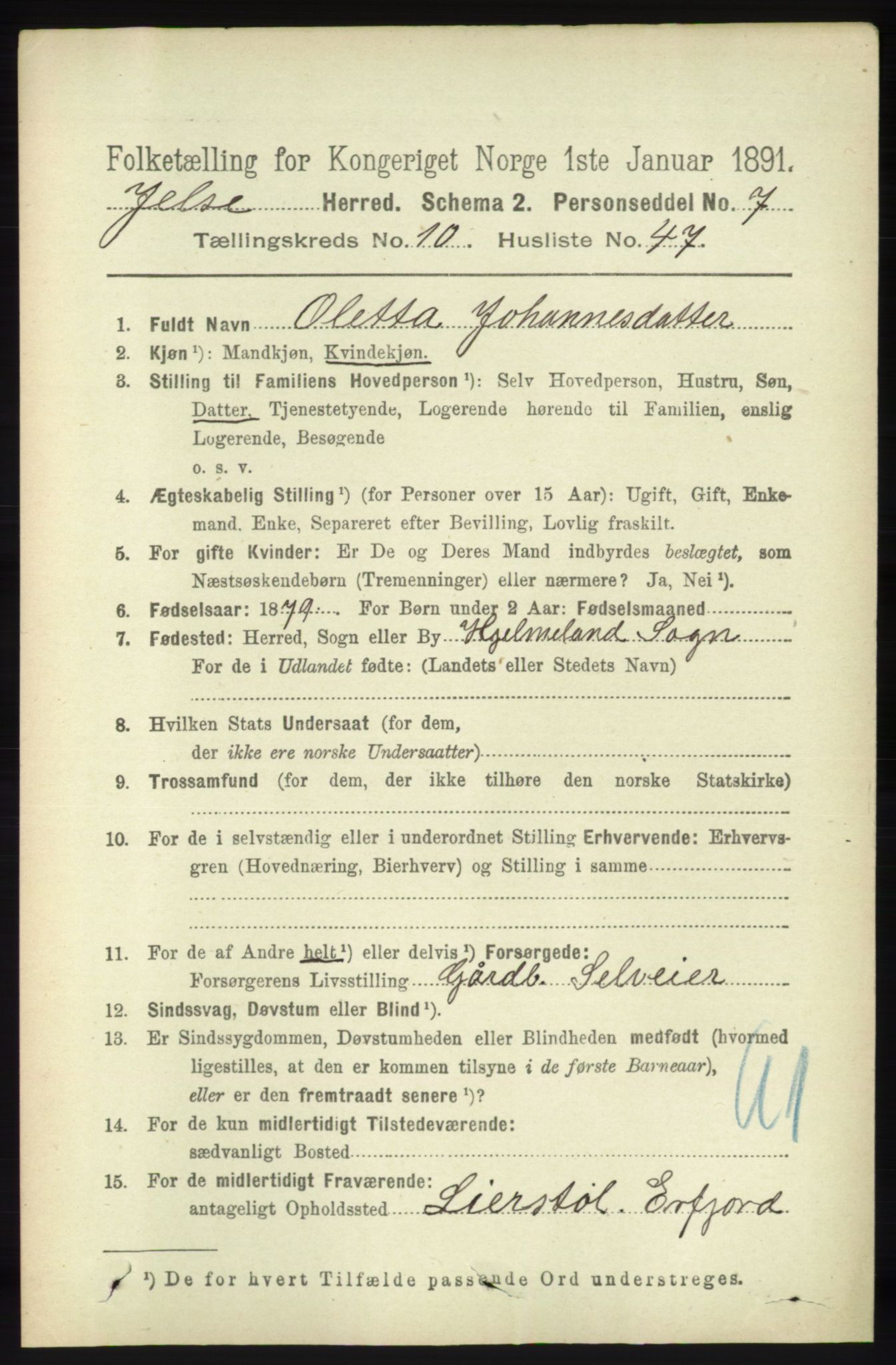 RA, 1891 census for 1138 Jelsa, 1891, p. 2698