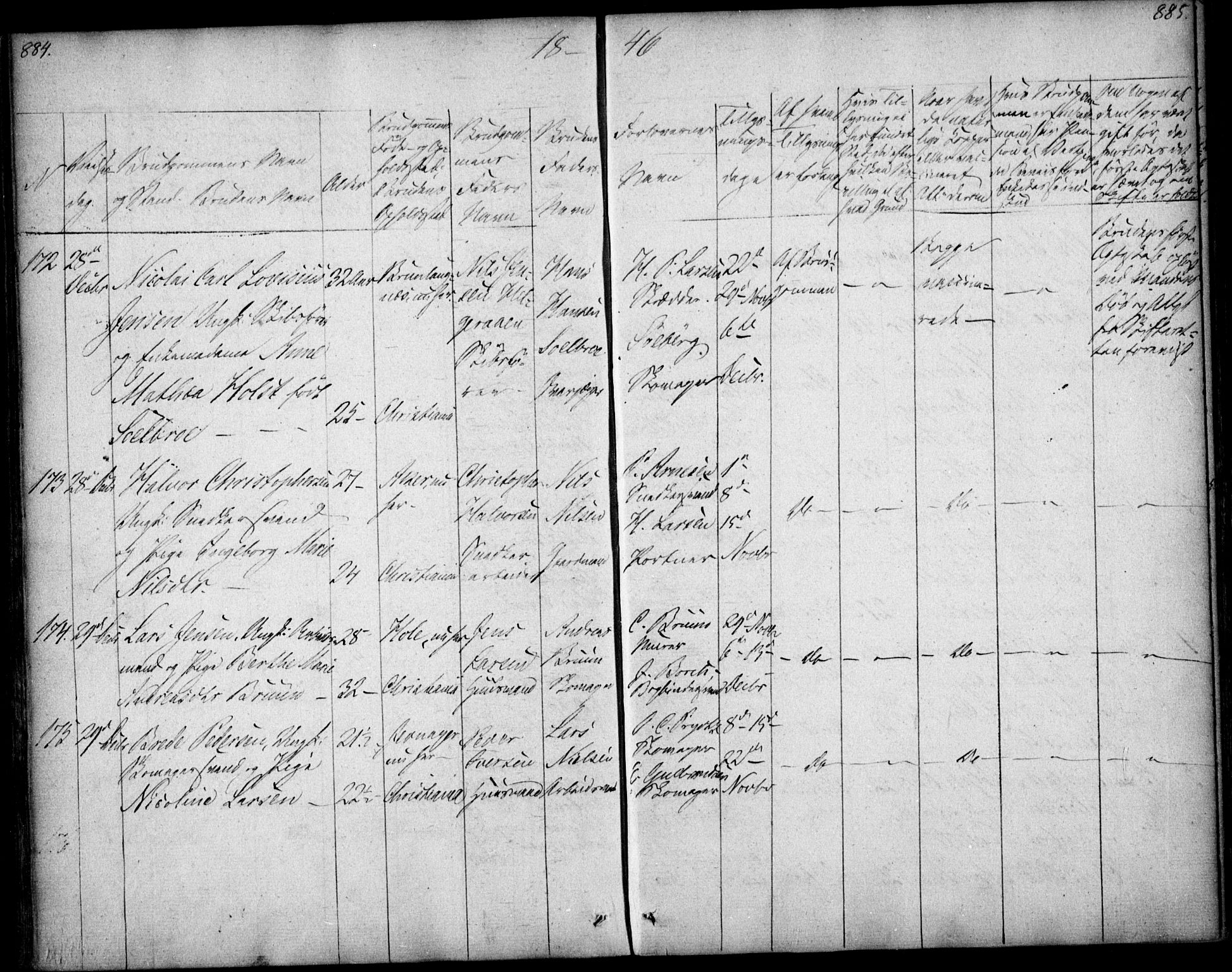 Oslo domkirke Kirkebøker, SAO/A-10752/F/Fa/L0019: Parish register (official) no. 19, 1828-1847, p. 884-885