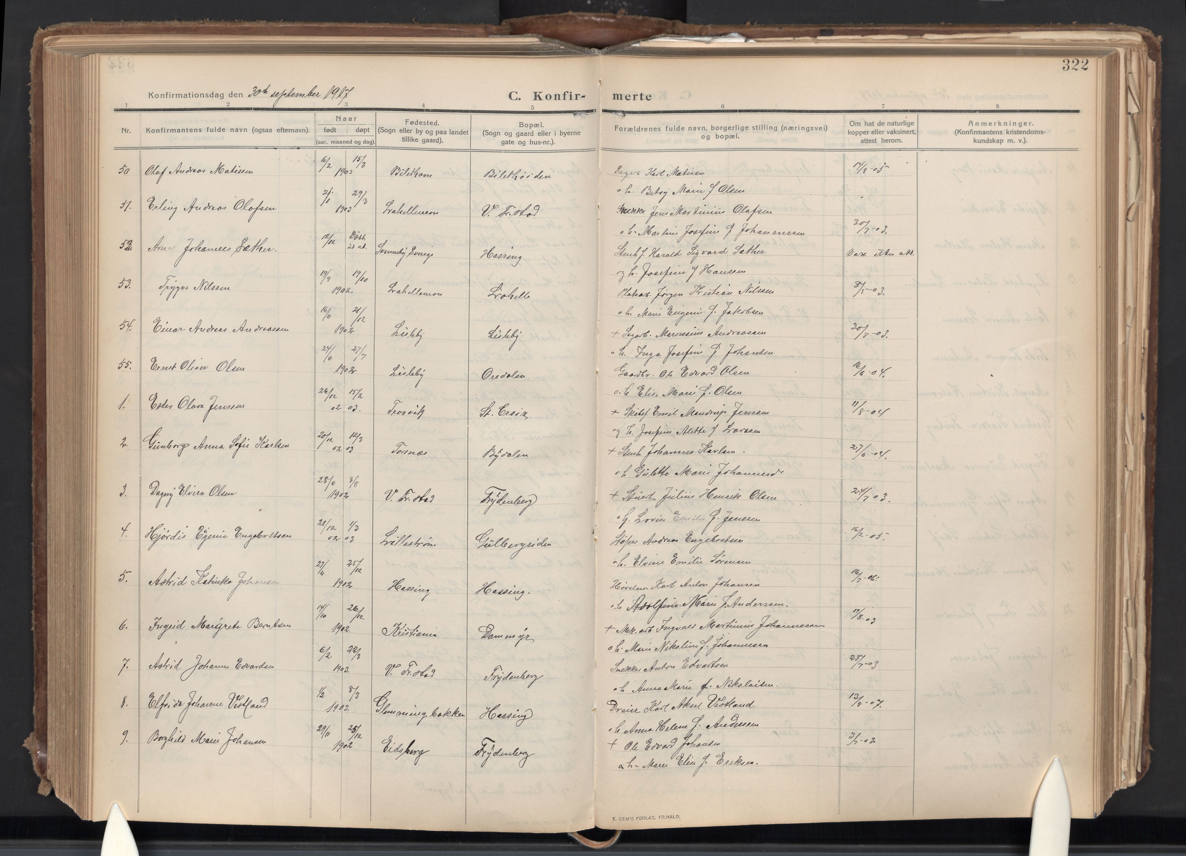 Glemmen prestekontor Kirkebøker, AV/SAO-A-10908/G/Ga/L0007: Parish register (copy) no. 7, 1909-1930, p. 322