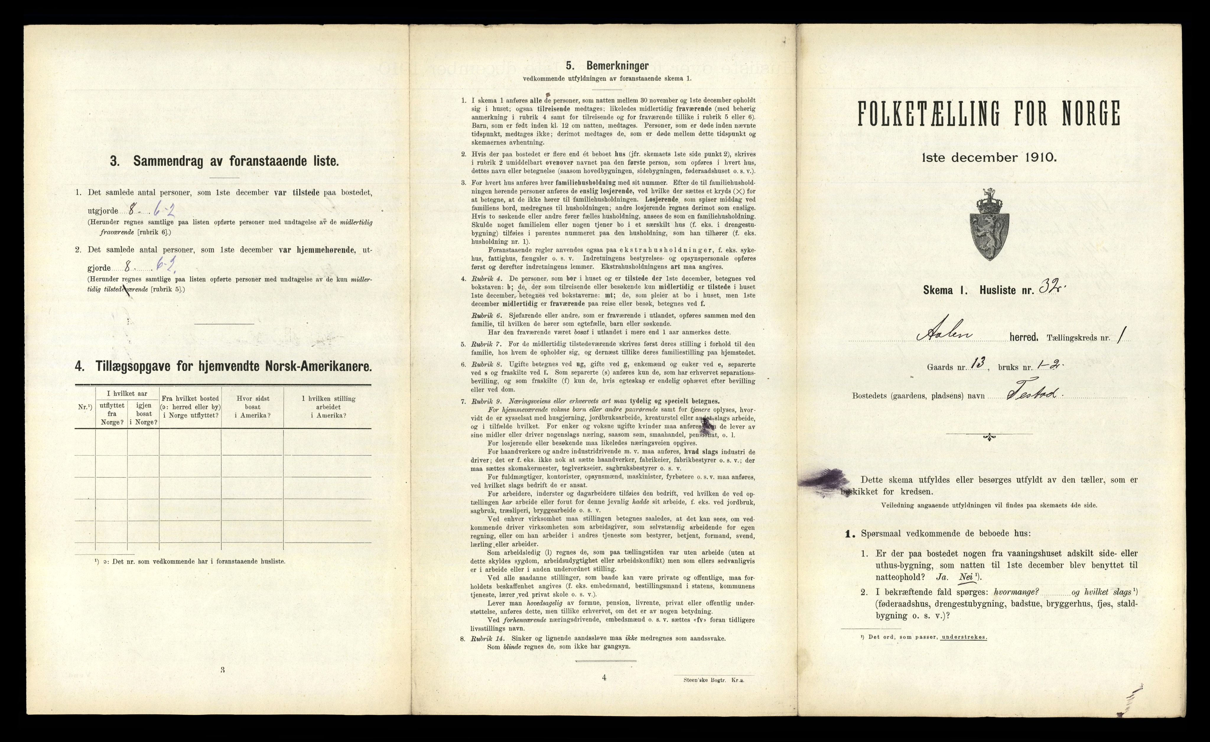 RA, 1910 census for Ålen, 1910, p. 97