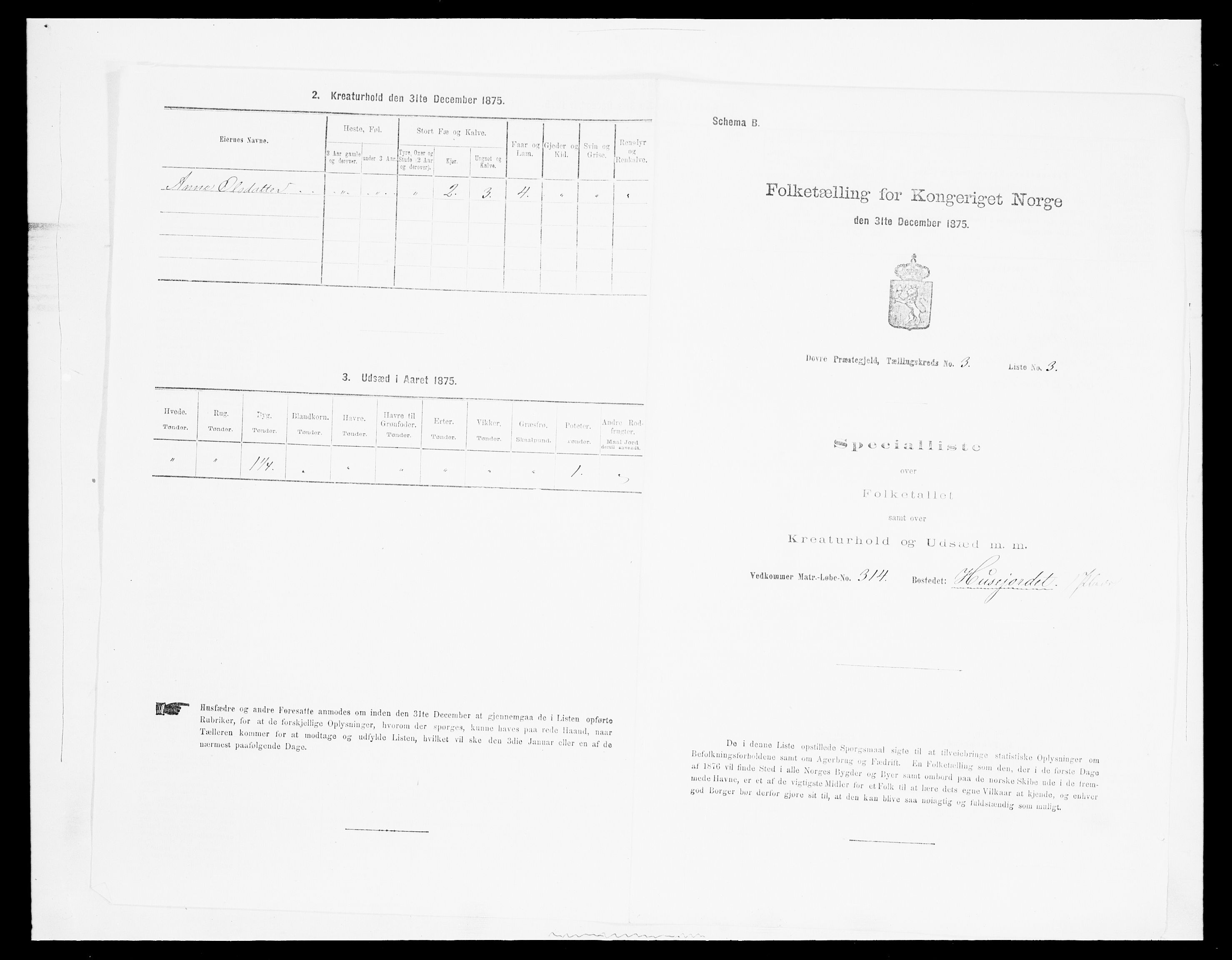 SAH, 1875 census for 0511P Dovre, 1875, p. 462