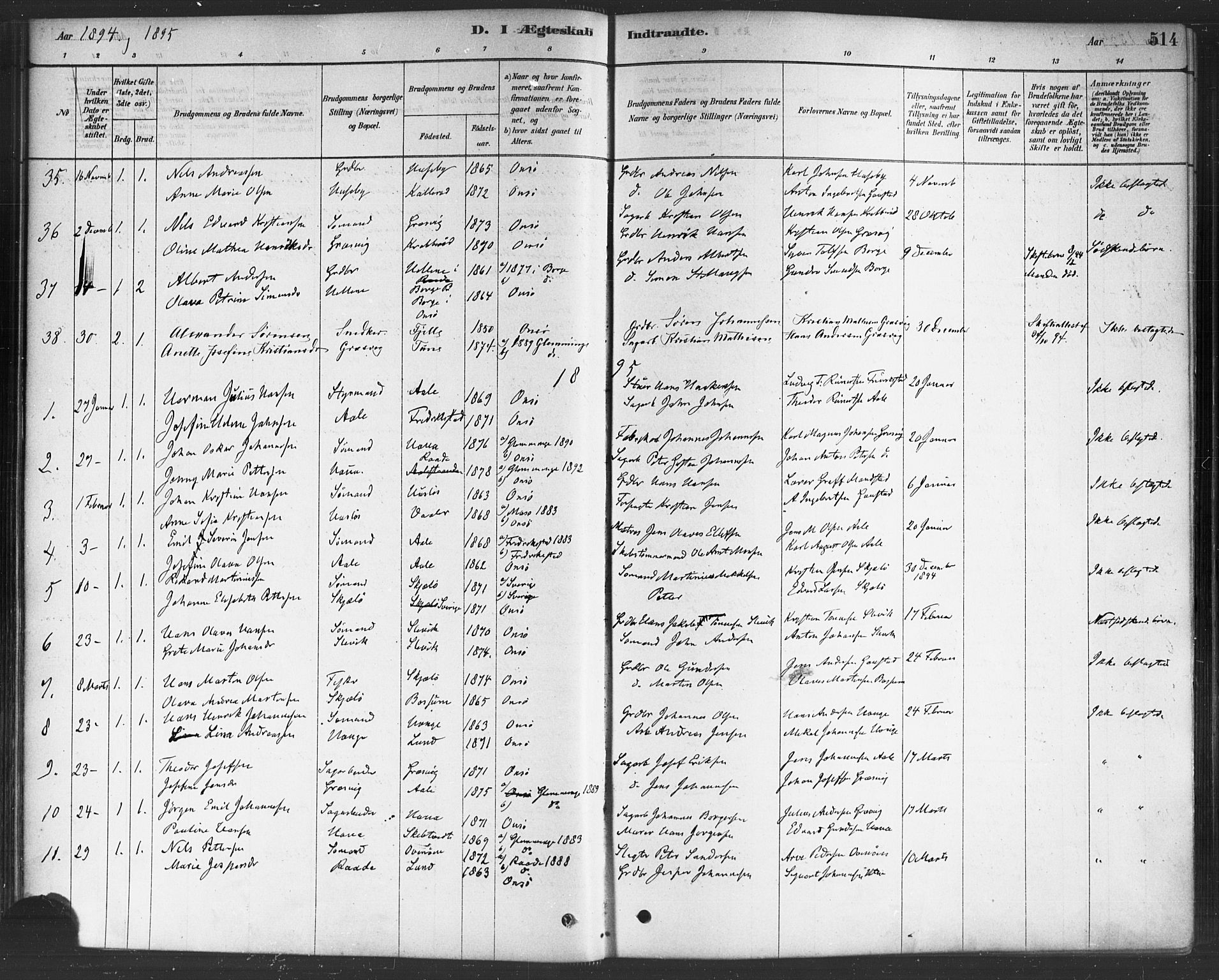 Onsøy prestekontor Kirkebøker, SAO/A-10914/F/Fa/L0006: Parish register (official) no. I 6, 1878-1898, p. 514