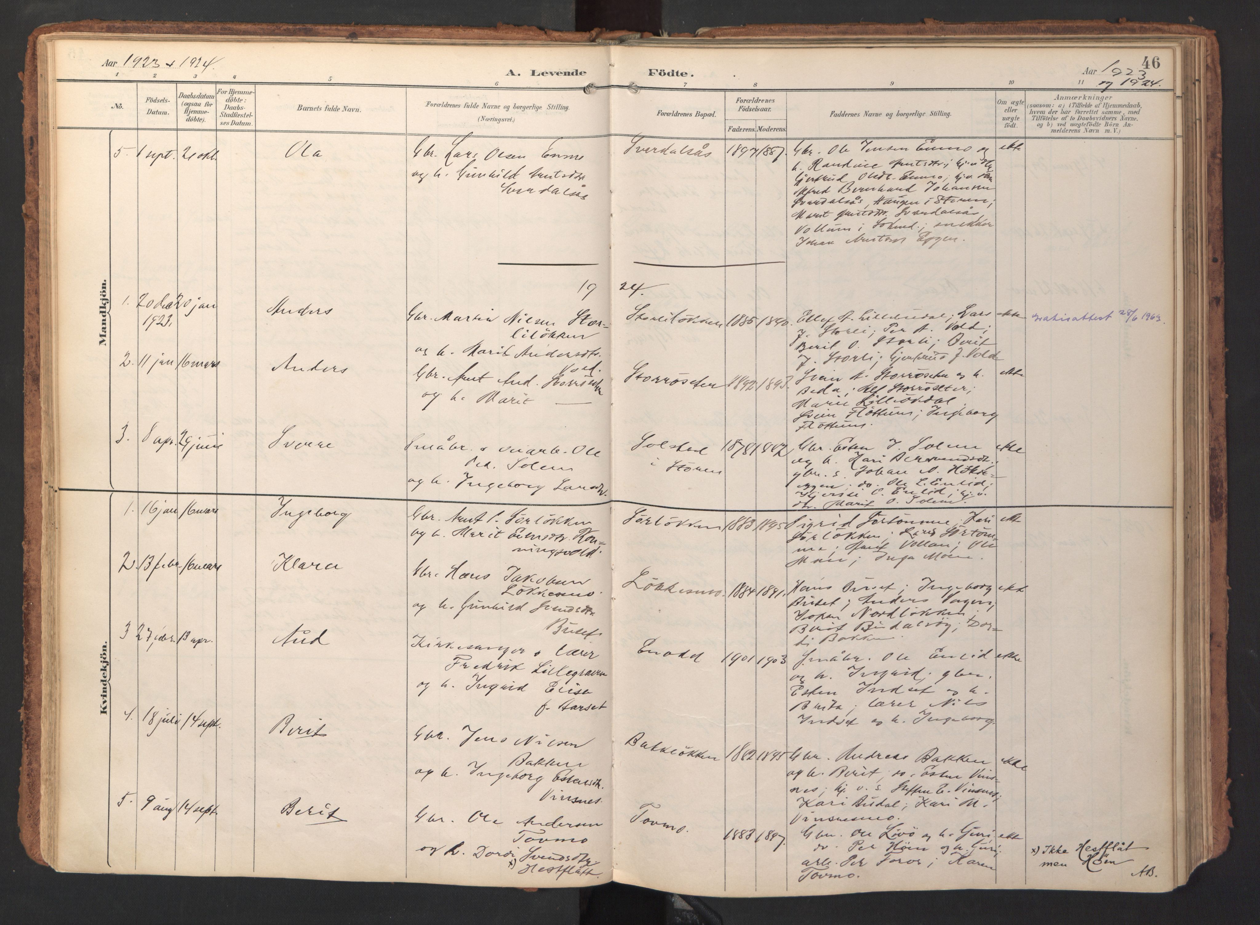 Ministerialprotokoller, klokkerbøker og fødselsregistre - Sør-Trøndelag, SAT/A-1456/690/L1050: Parish register (official) no. 690A01, 1889-1929, p. 46