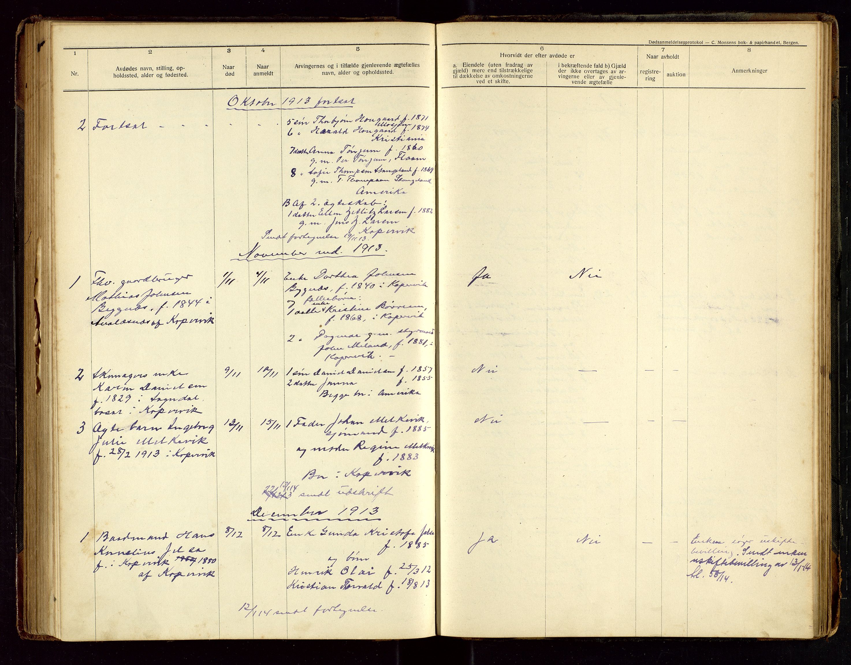 Avaldsnes lensmannskontor, AV/SAST-A-100286/Gga/L0002: Dødsfallsprotokoll for Avaldsnes herred, 1912-1920