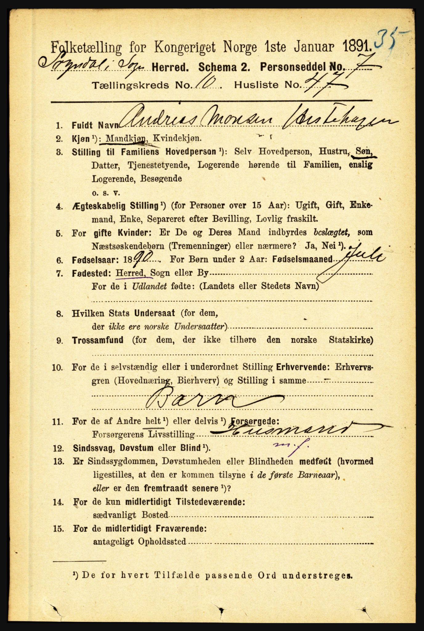 RA, 1891 census for 1420 Sogndal, 1891, p. 4239