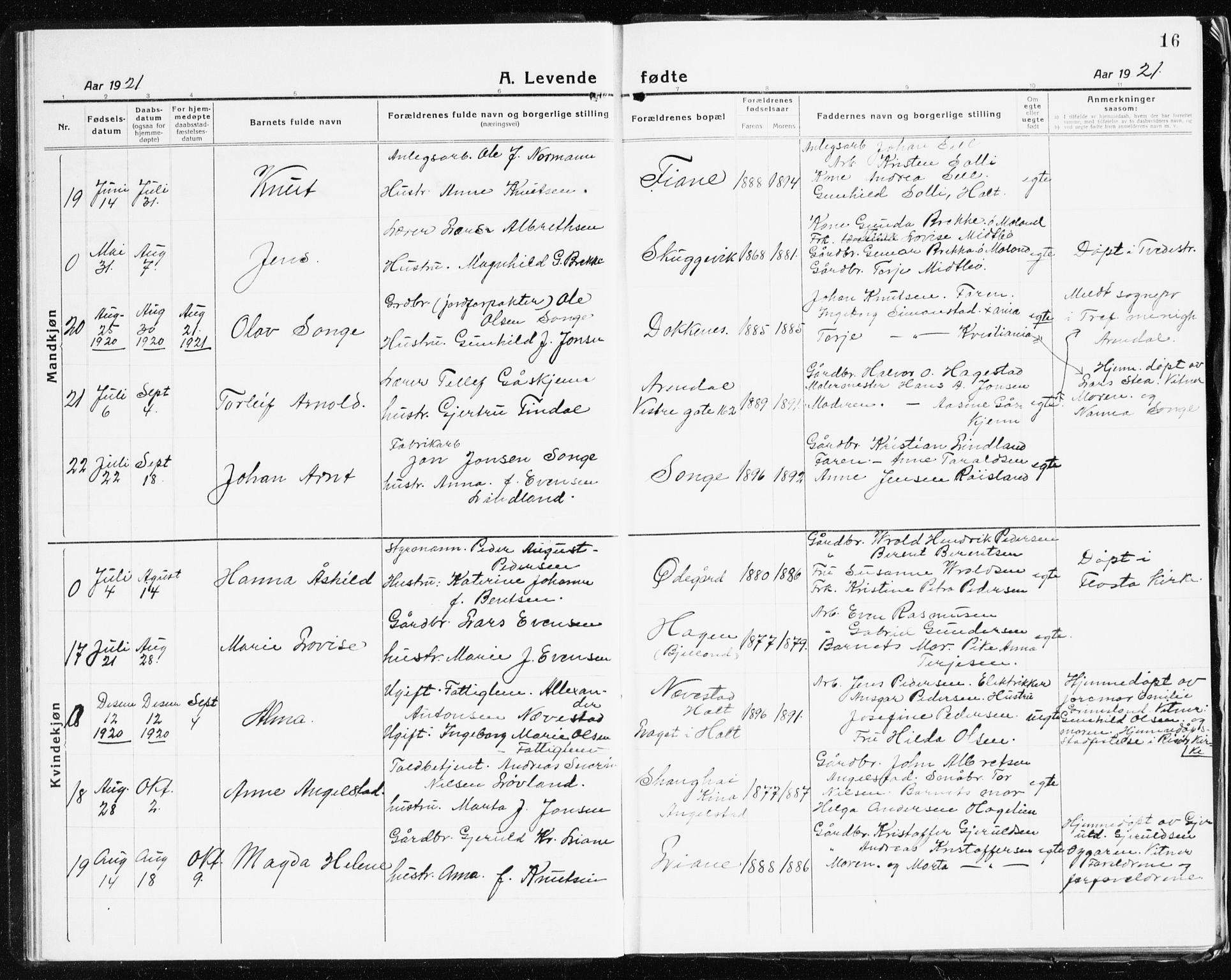 Holt sokneprestkontor, AV/SAK-1111-0021/F/Fb/L0012: Parish register (copy) no. B 12, 1919-1944, p. 16