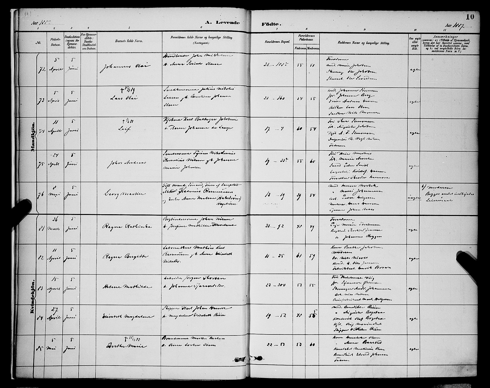 Korskirken sokneprestembete, AV/SAB-A-76101/H/Hab: Parish register (copy) no. B 9, 1887-1896, p. 10